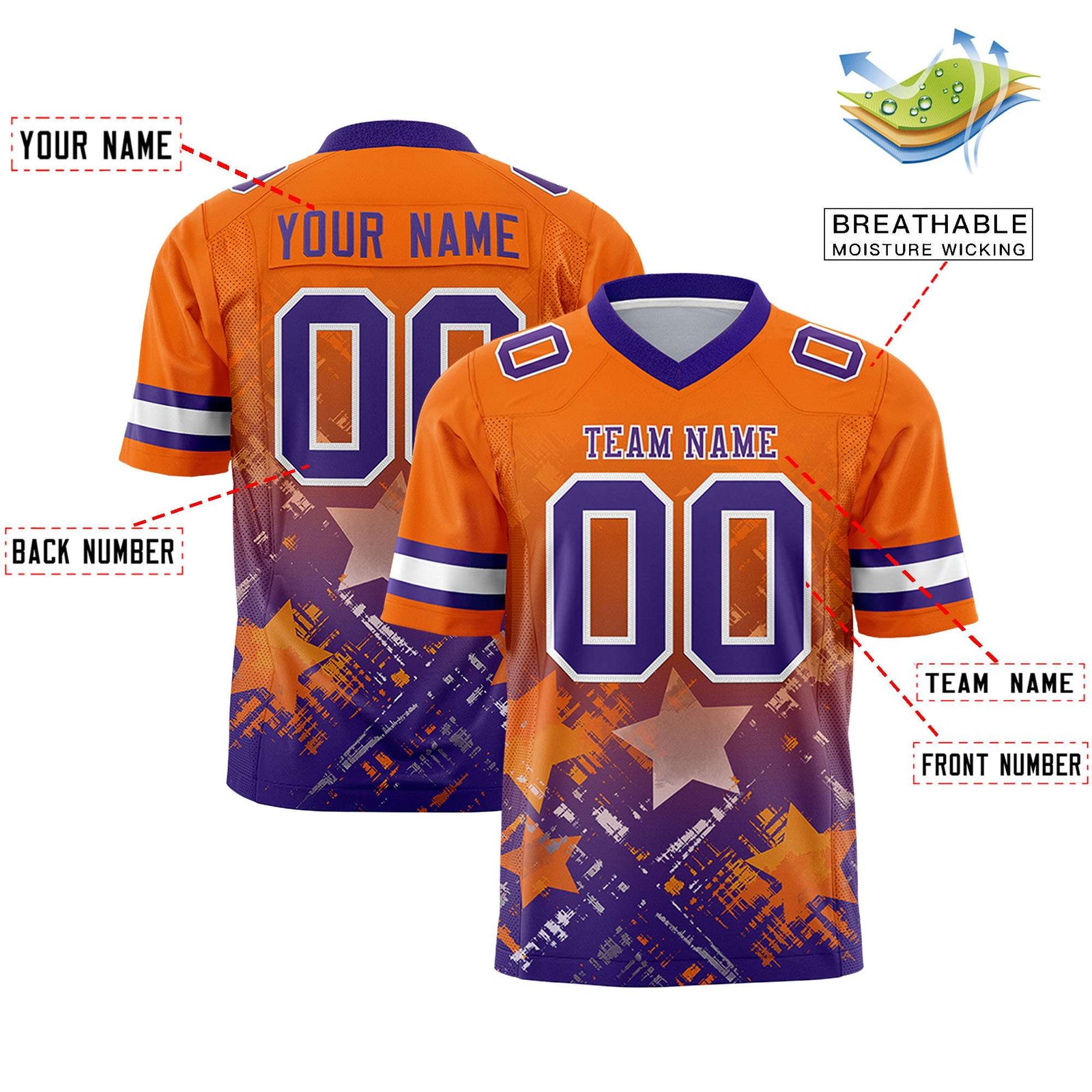 Custom Orange and Purple Customize Flag Football Jersey - 7v7 Uniform| KXKSHOP
