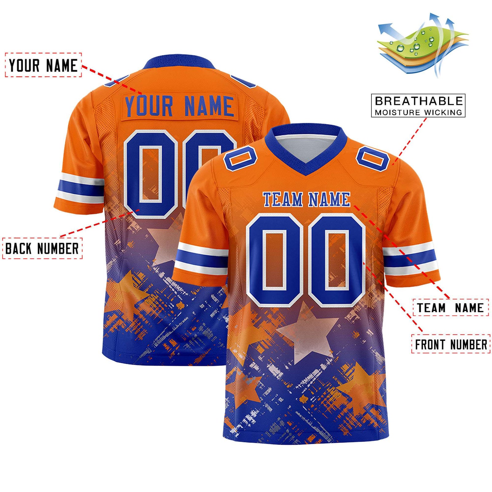 Custom Orange and Royal Customize Flag Football Jersey - 7v7 Uniform| KXKSHOP