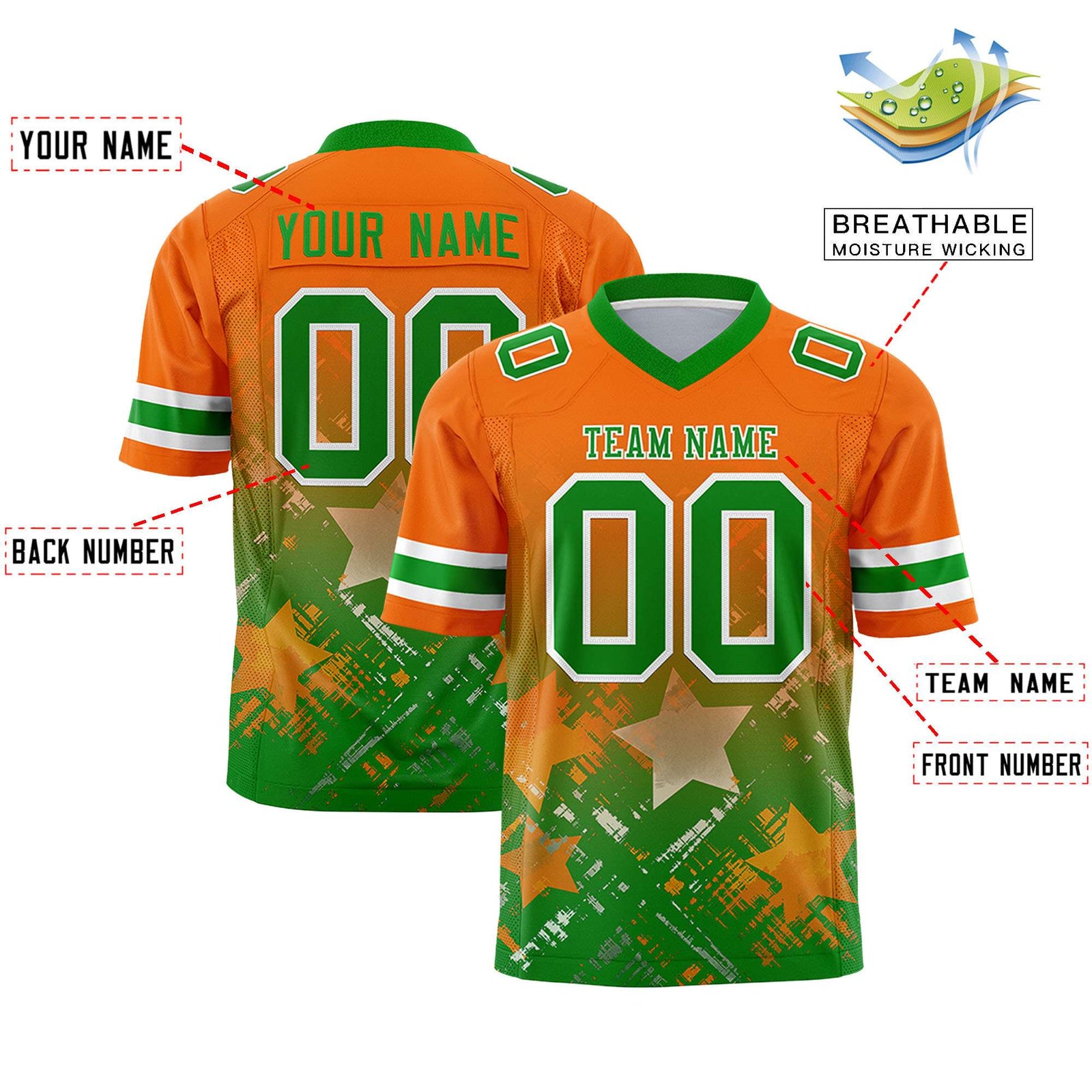 Custom Orange and Kelly Green Customize Flag Football Jersey - 7v7 Uniform| KXKSHOP