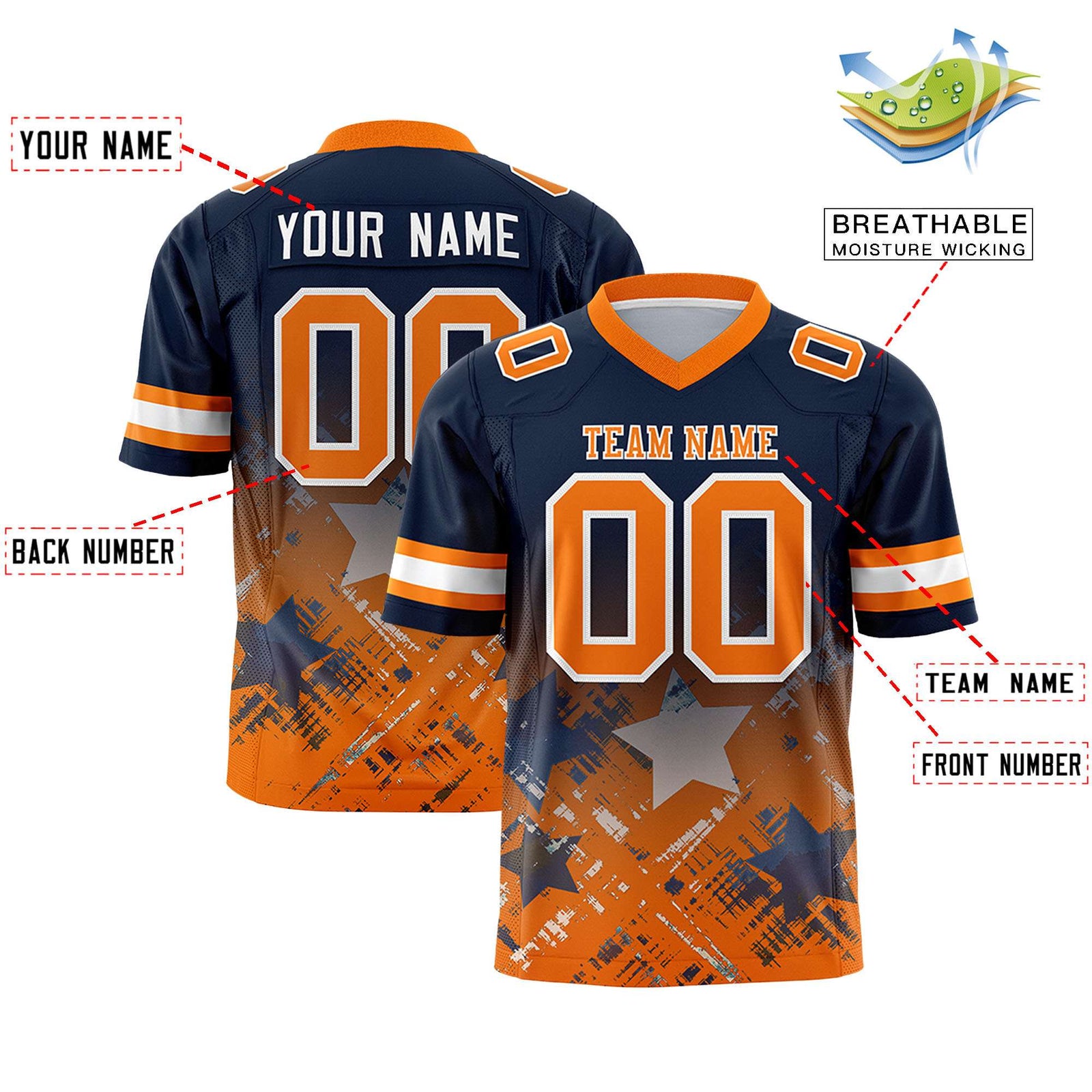 Custom Navy and Orange Customize Flag Football Jersey - 7v7 Uniform| KXKSHOP