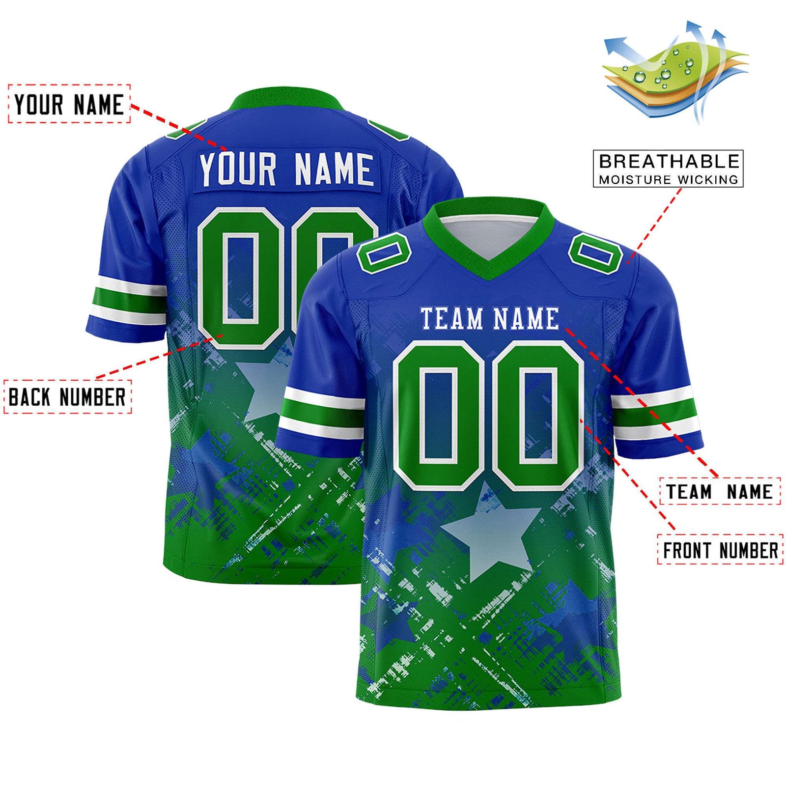 Custom Royal and Kelly Green Customize Flag Football Jersey - 7v7 Uniform| KXKSHOP
