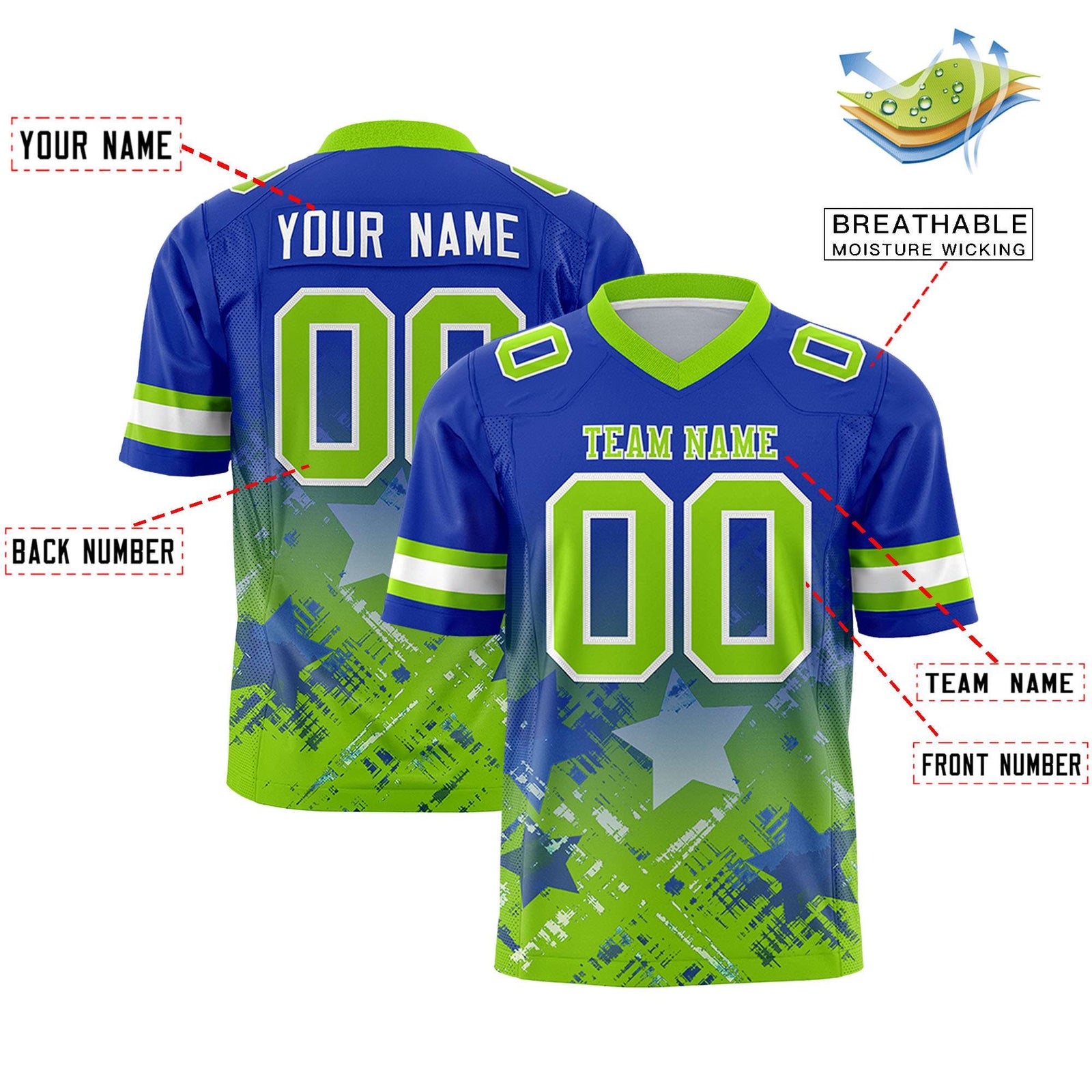 Custom Royal and Neon Green Customize Flag Football Jersey - 7v7 Uniform| KXKSHOP