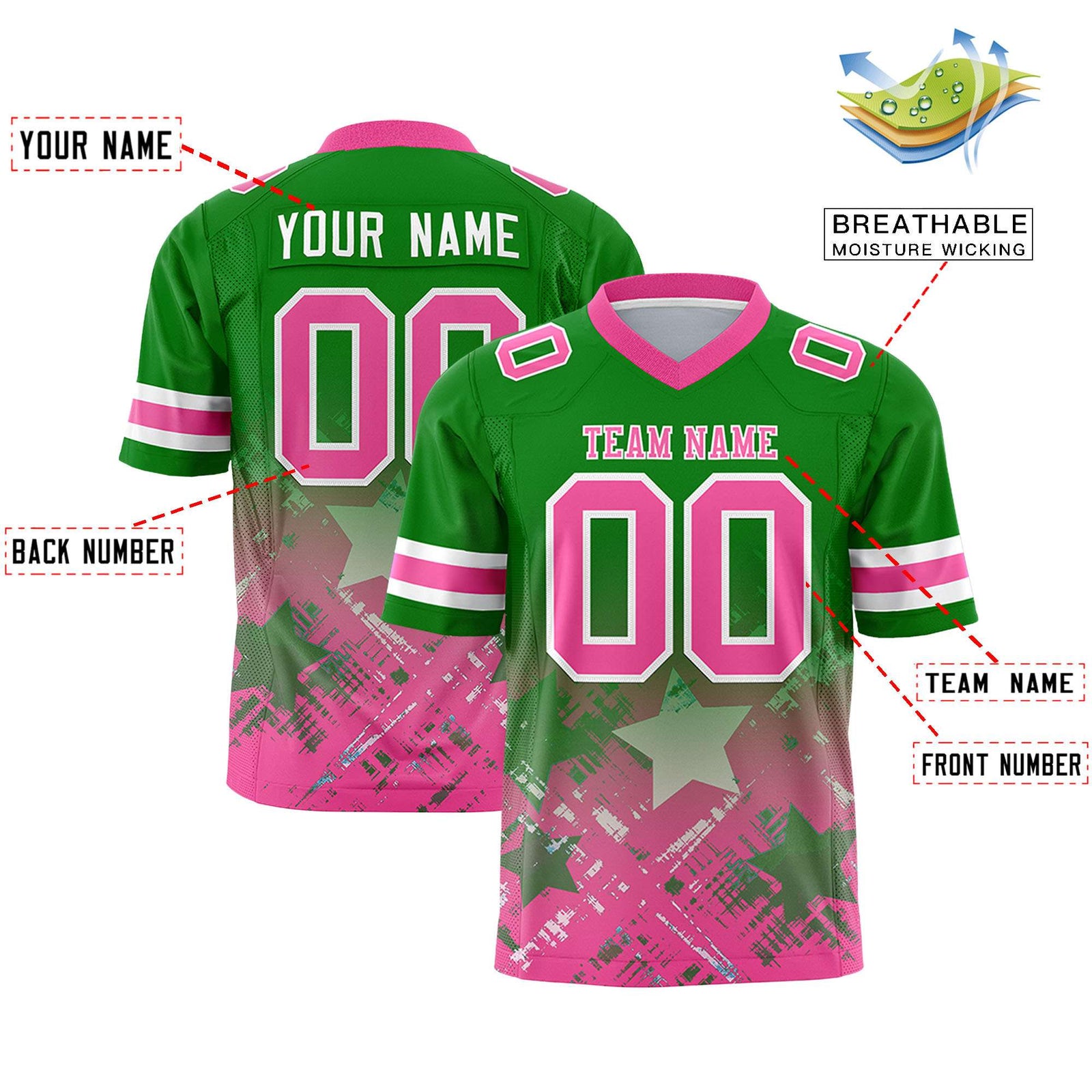 Custom Kelly Green and Pink Customize Flag Football Jersey - 7v7 Uniform| KXKSHOP