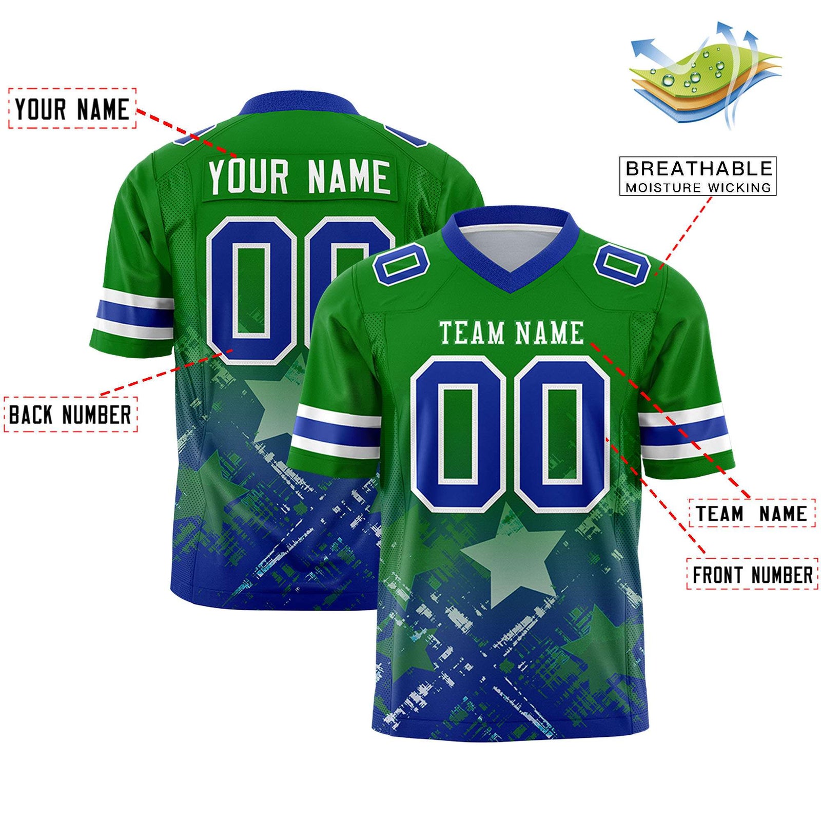 Custom Kelly Green and Royal Customize Flag Football Jersey - 7v7 Uniform| KXKSHOP