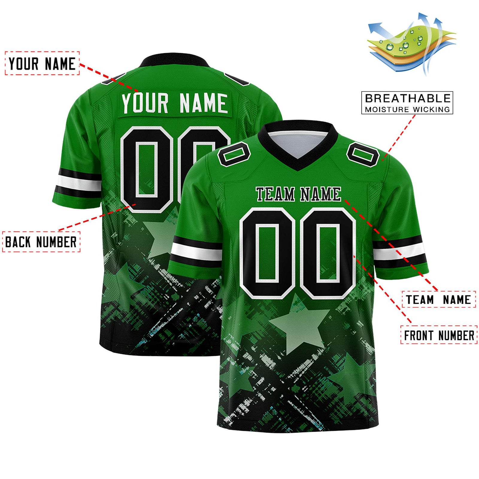 Custom Kelly Green and Black Customize Flag Football Jersey - 7v7 Uniform| KXKSHOP