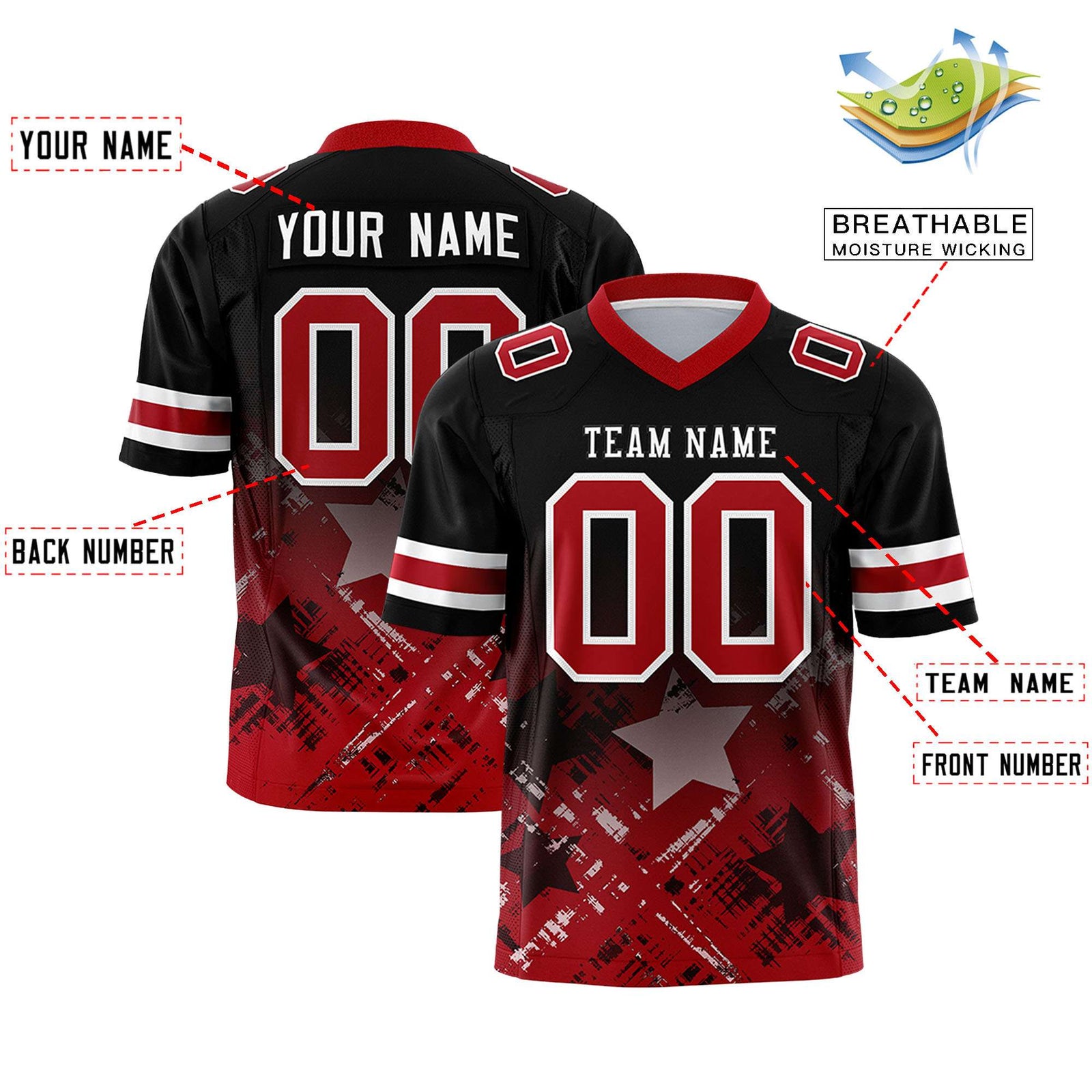 Custom Black and Red Customize Flag Football Jersey - 7v7 Uniform| KXKSHOP