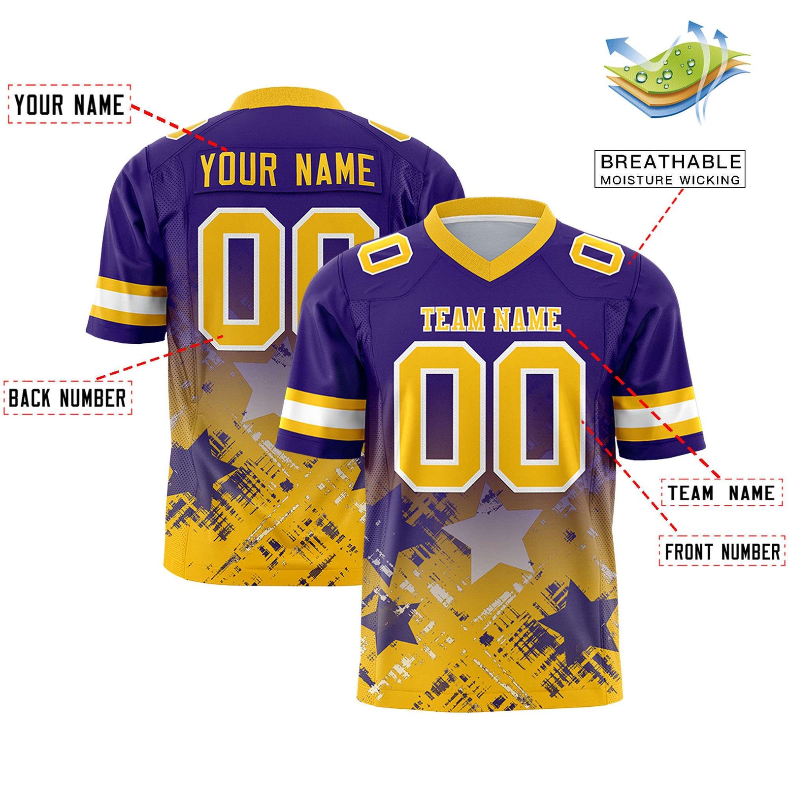 Custom Purple and Yellow Customize Flag Football Jersey - 7v7 Uniform| KXKSHOP