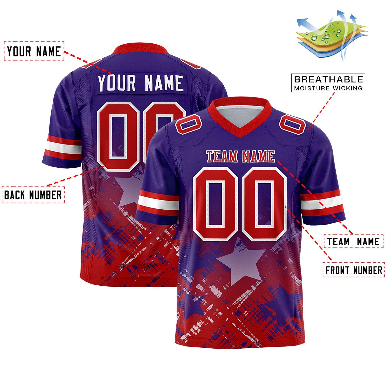 Custom Purple and Red Customize Flag Football Jersey - 7v7 Uniform| KXKSHOP