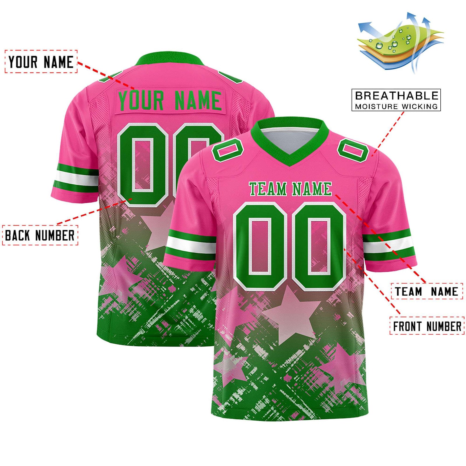 Custom Pink and Kelly Green Customize Flag Football Jersey - 7v7 Uniform| KXKSHOP