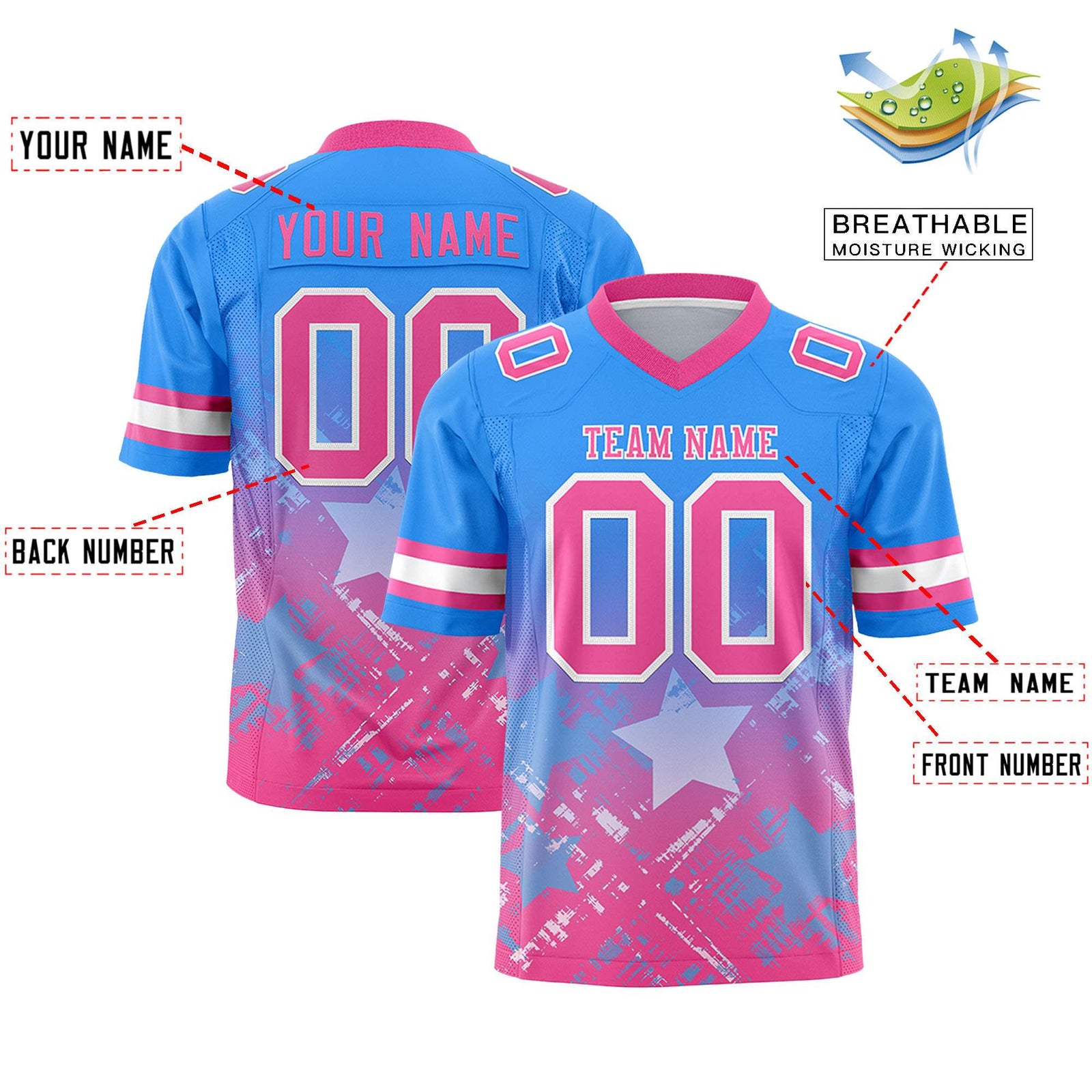 Custom Light Blue and Pink Customize Flag Football Jersey - 7v7 Uniform| KXKSHOP