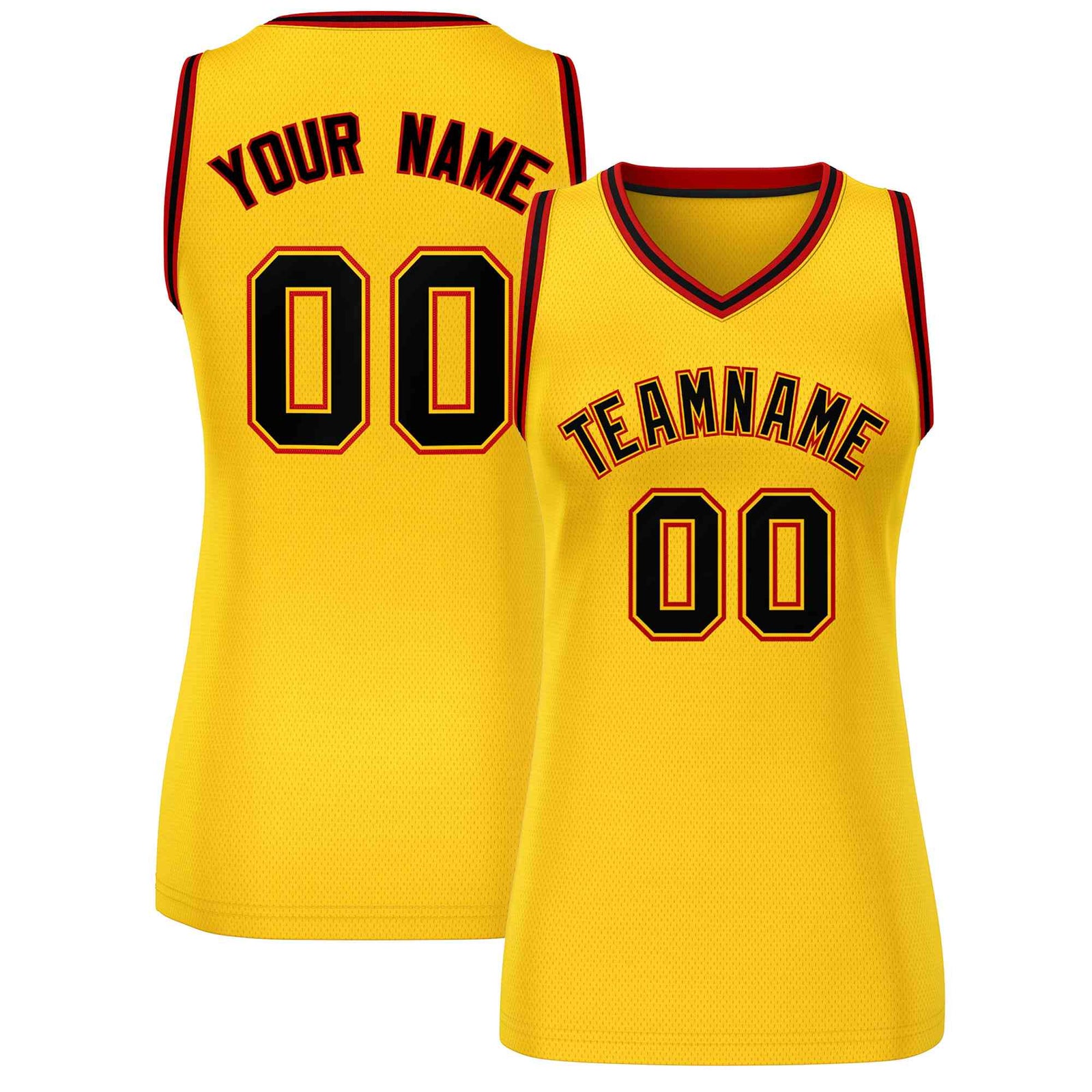 Custom Yellow Black-Red Classic Tops Mesh Basketball Jersey for Women