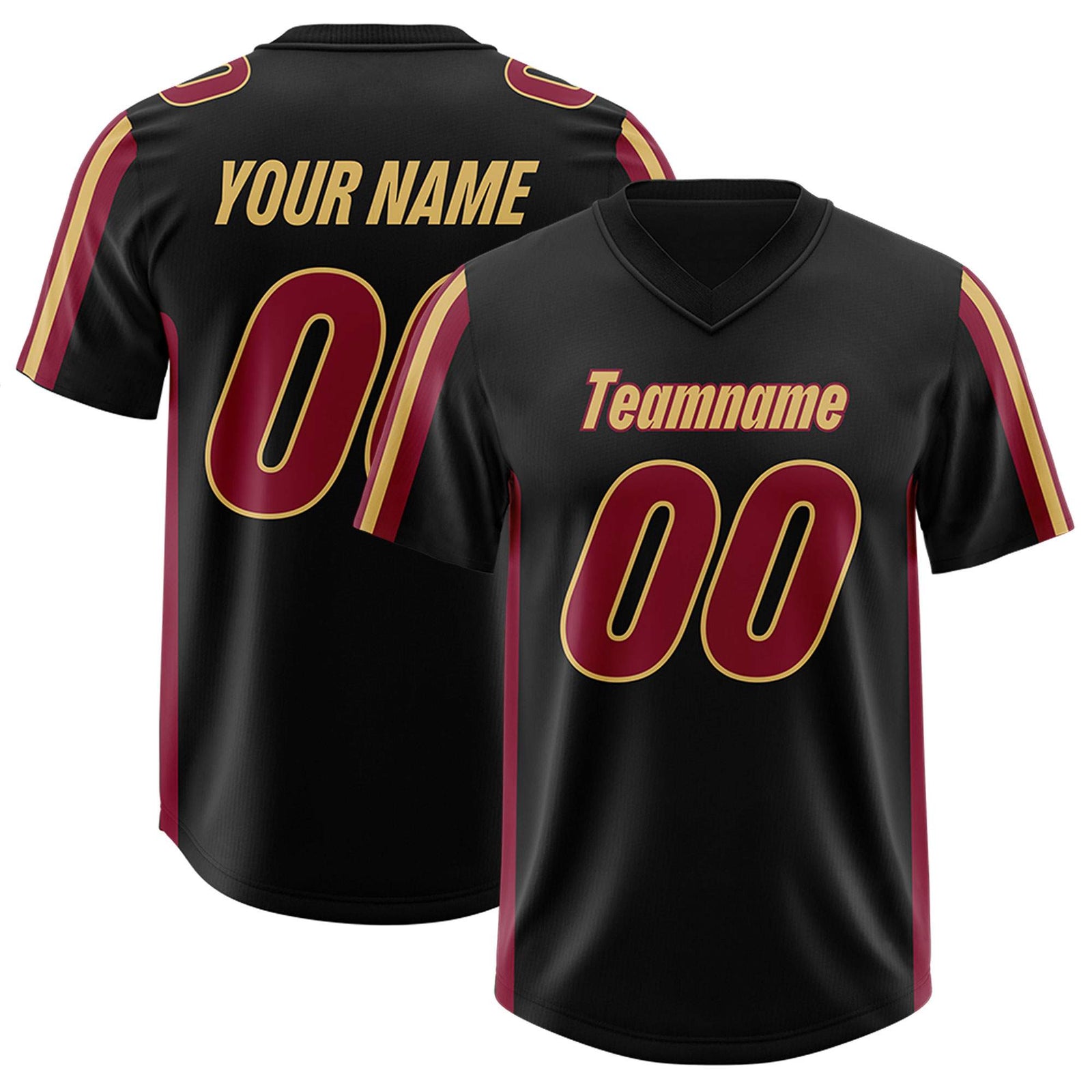 Custom Black Cardinal and Old Gold Side Stripe Pattern Authentic Football Jersey