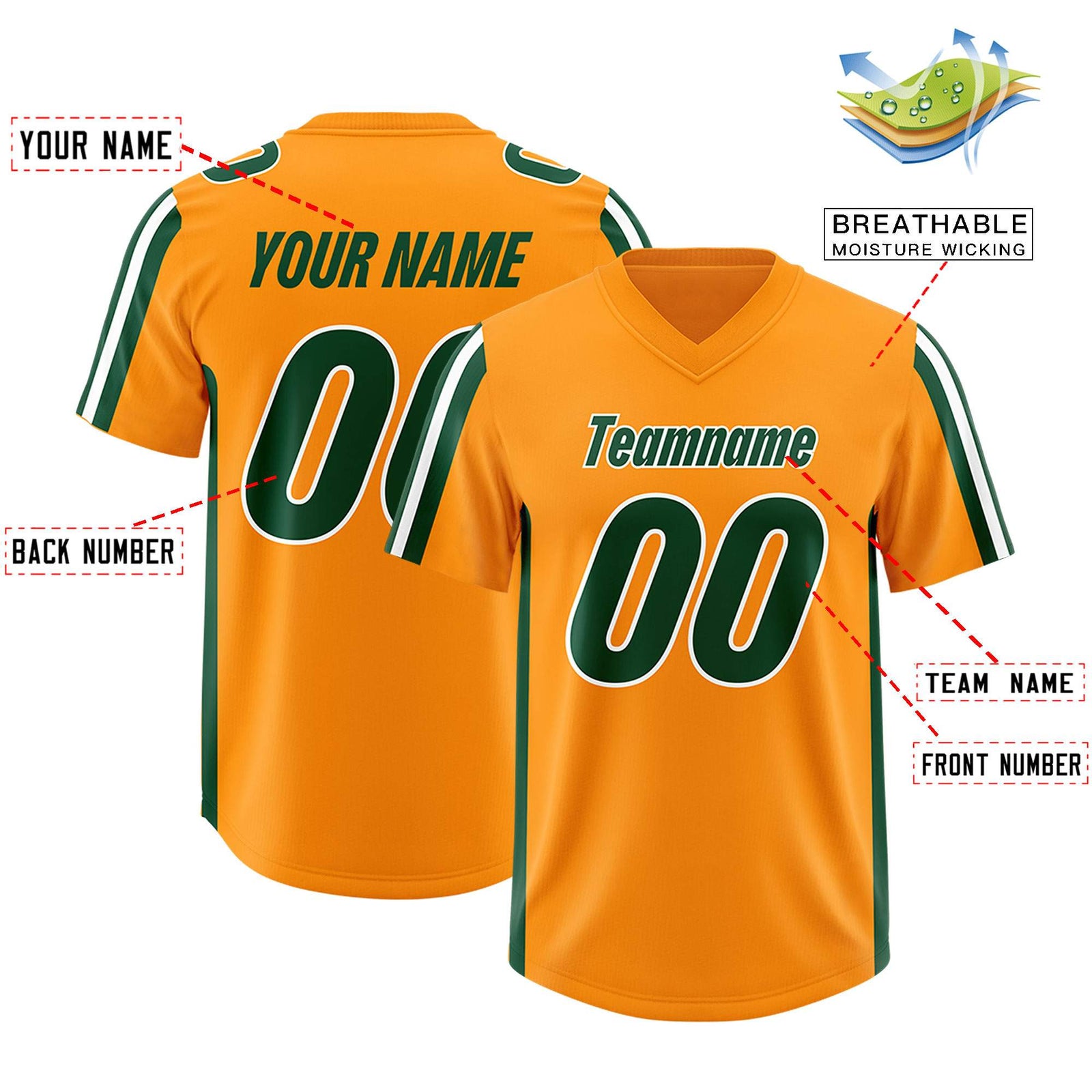Custom Orange Green and White Side Stripe Pattern Authentic Football Jersey