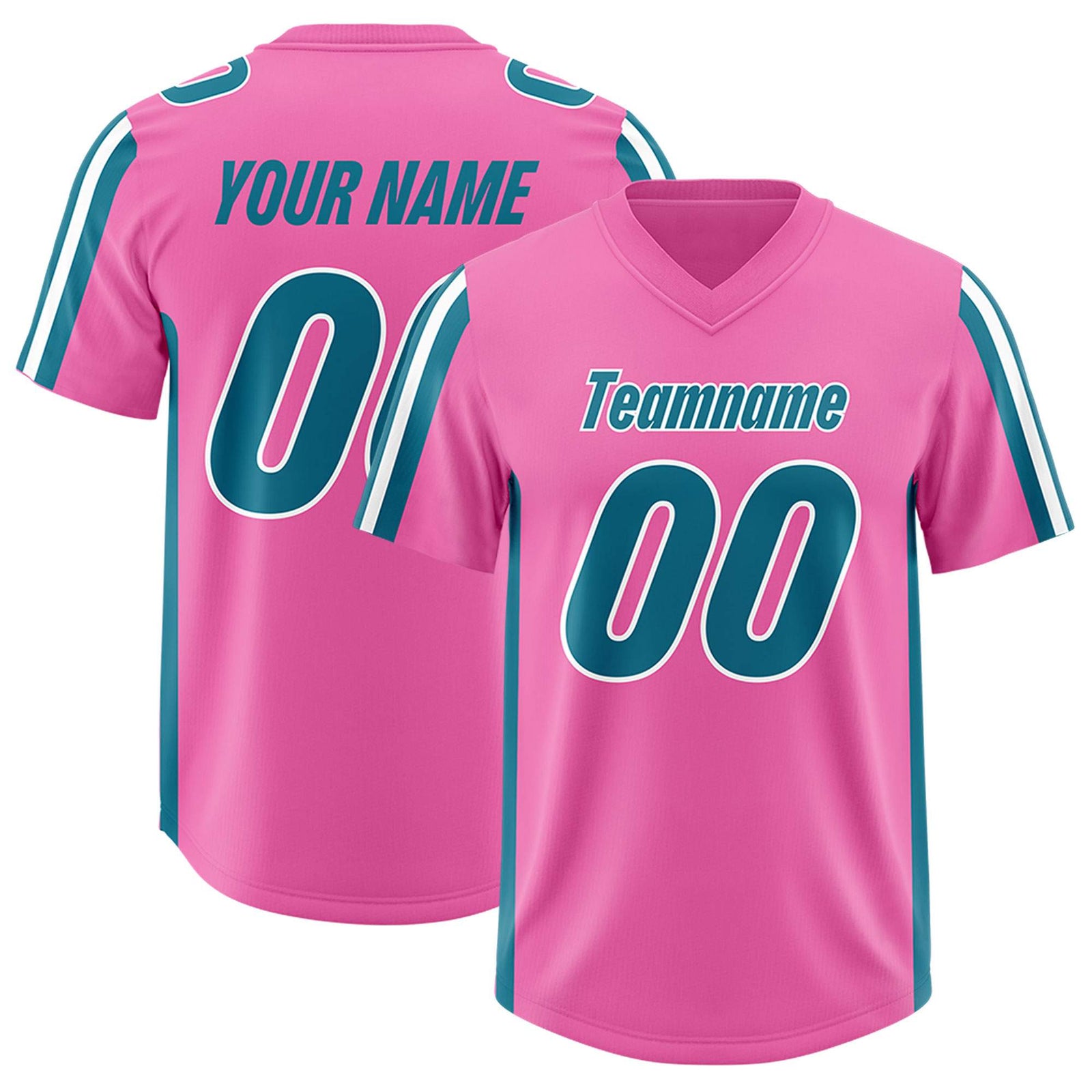 Custom Pink Aqua and White Side Stripe Pattern Authentic Football Jersey