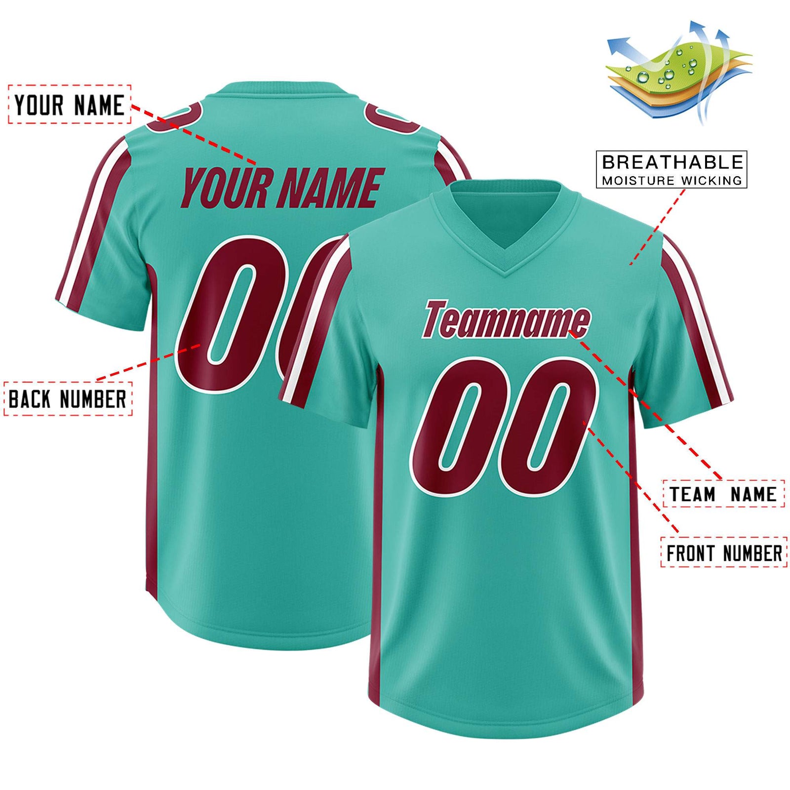 Custom Bright Green Crimson and White Side Stripe Pattern Authentic Football Jersey