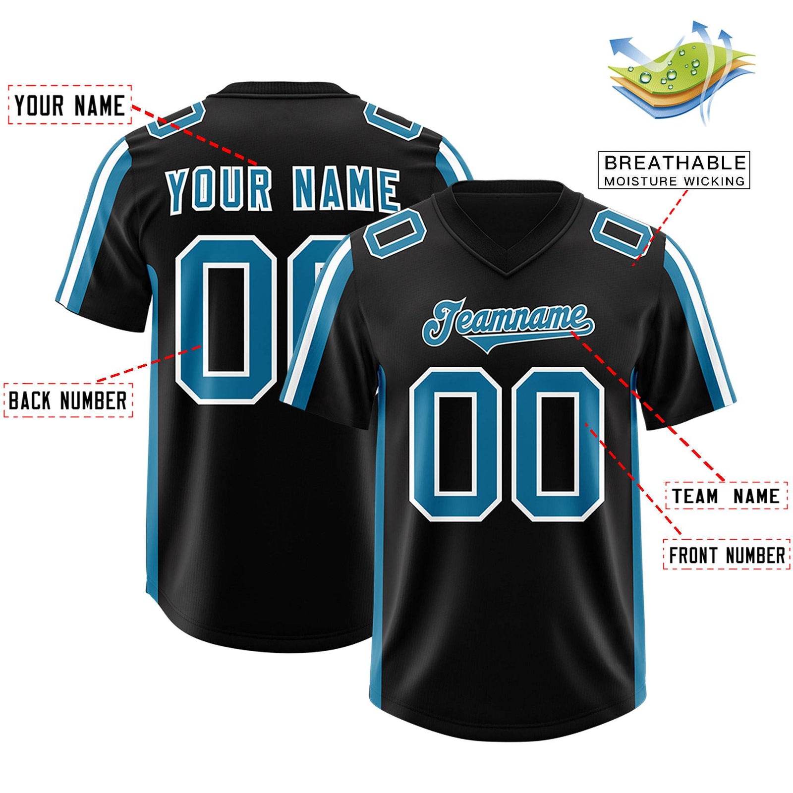 Custom Black Panther Blue and White Side Stripe Pattern Authentic Football Jersey