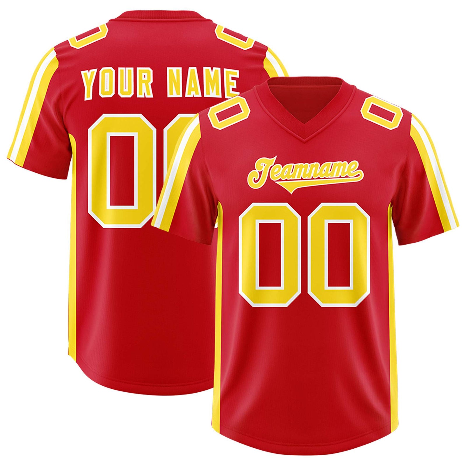 Custom Red Gold and White Side Stripe Pattern Authentic Football Jersey