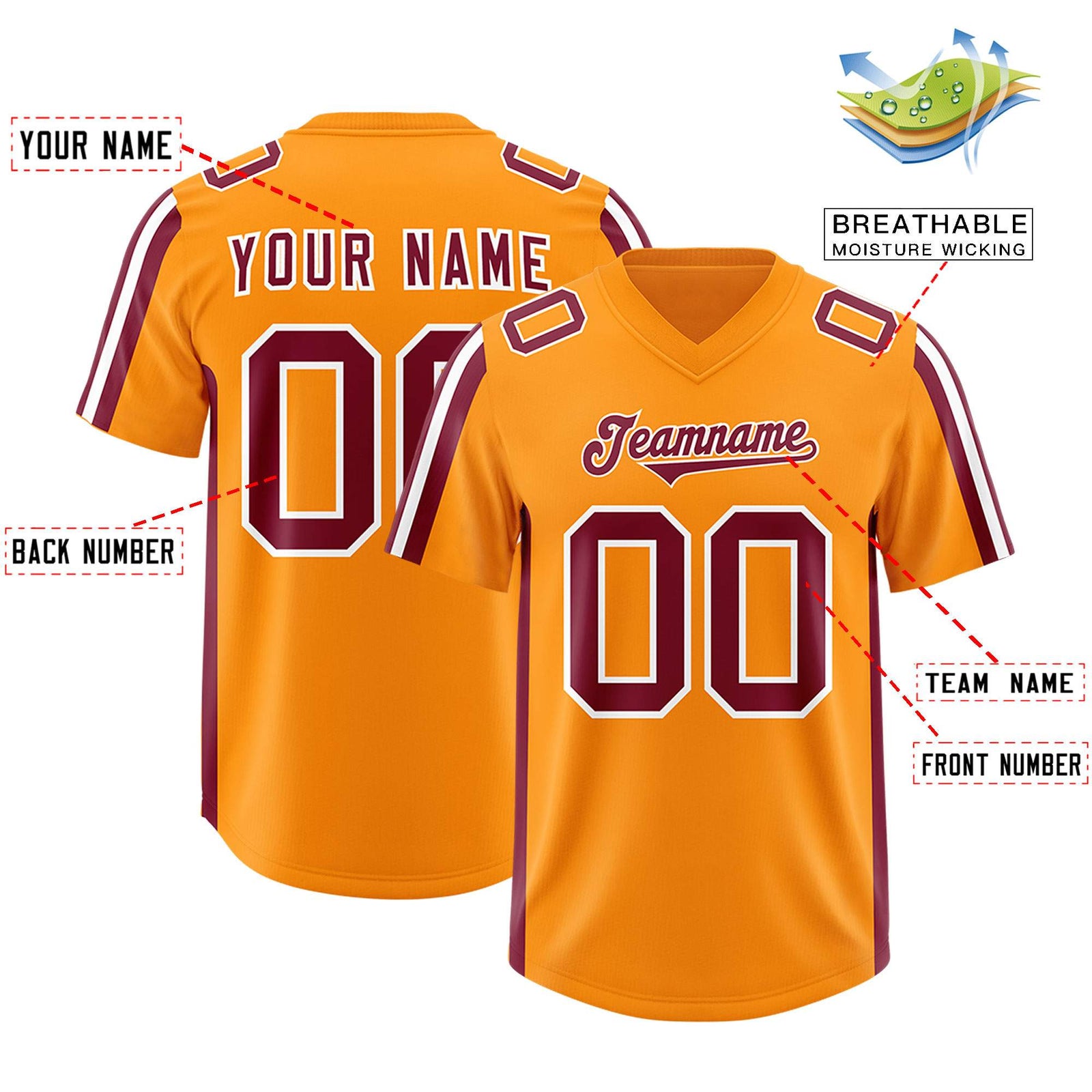 Custom Orange Crimson and White Side Stripe Pattern Authentic Football Jersey