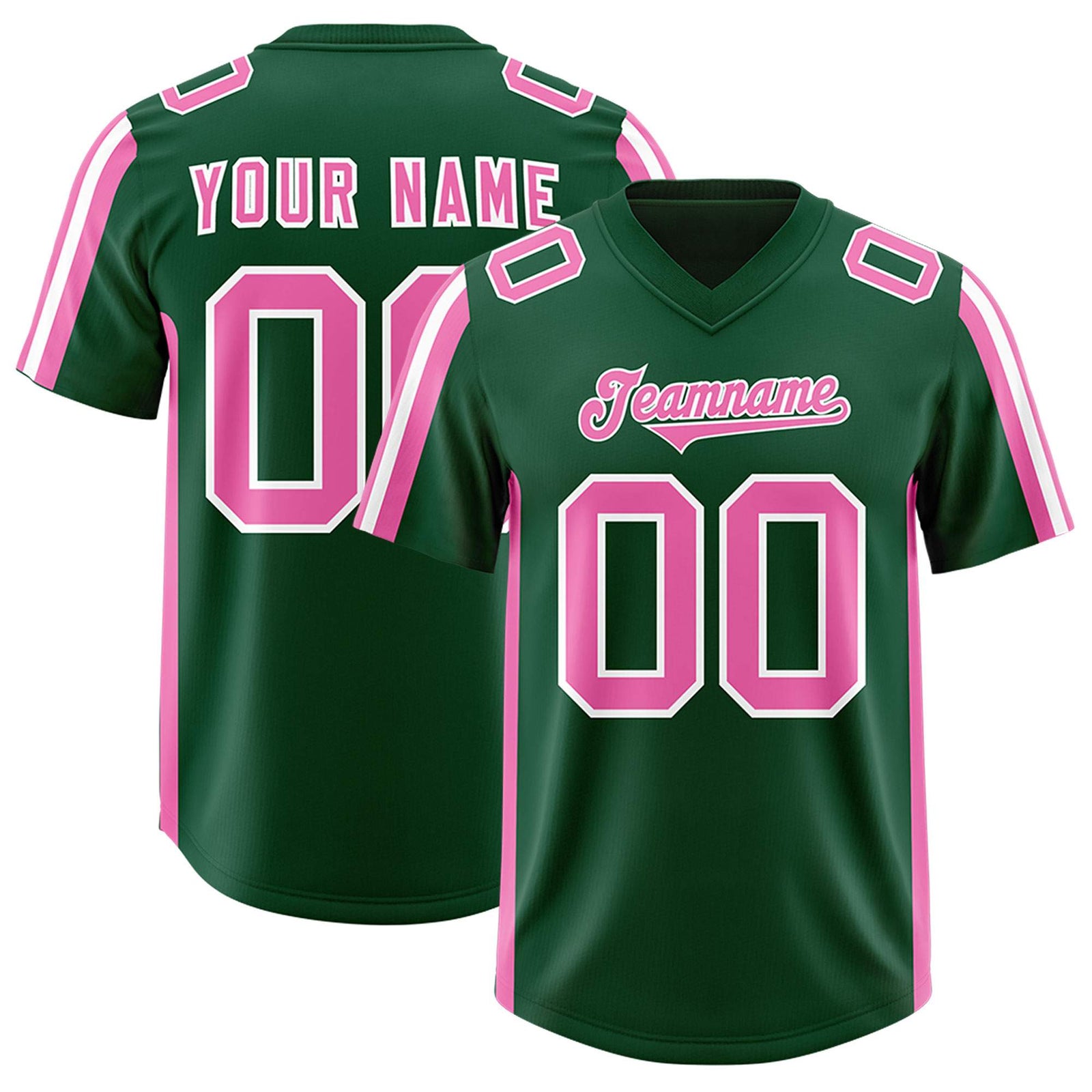 Custom Green Pink and White Side Stripe Pattern Authentic Football Jersey