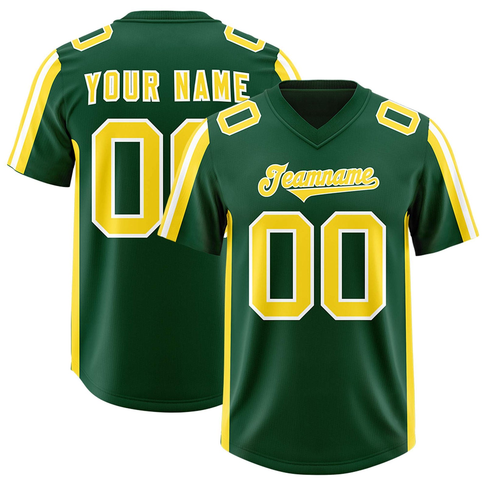 Custom Green Gold and White Side Stripe Pattern Authentic Football Jersey