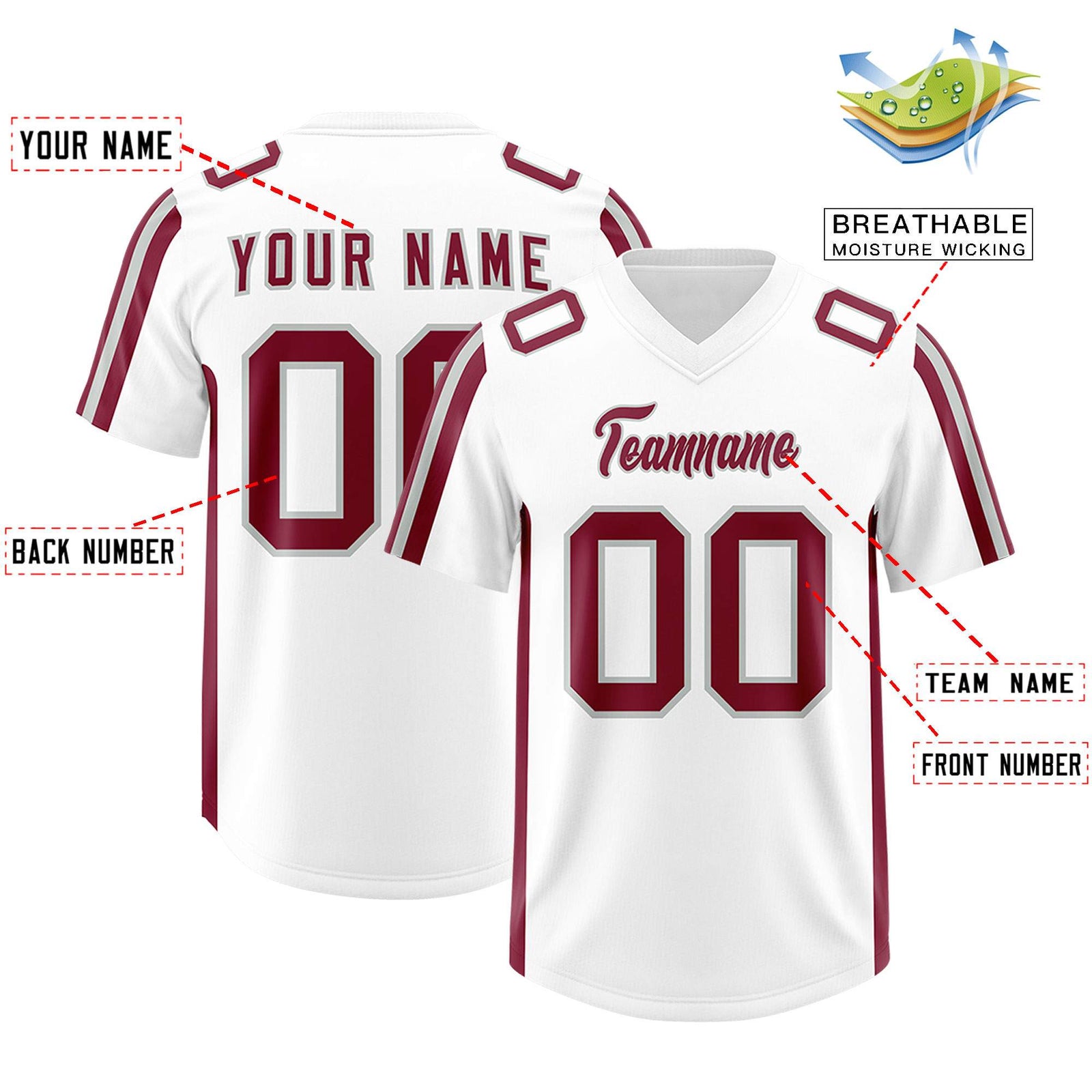 Custom White Crimson and Gray Side Stripe Pattern Authentic Football Jersey