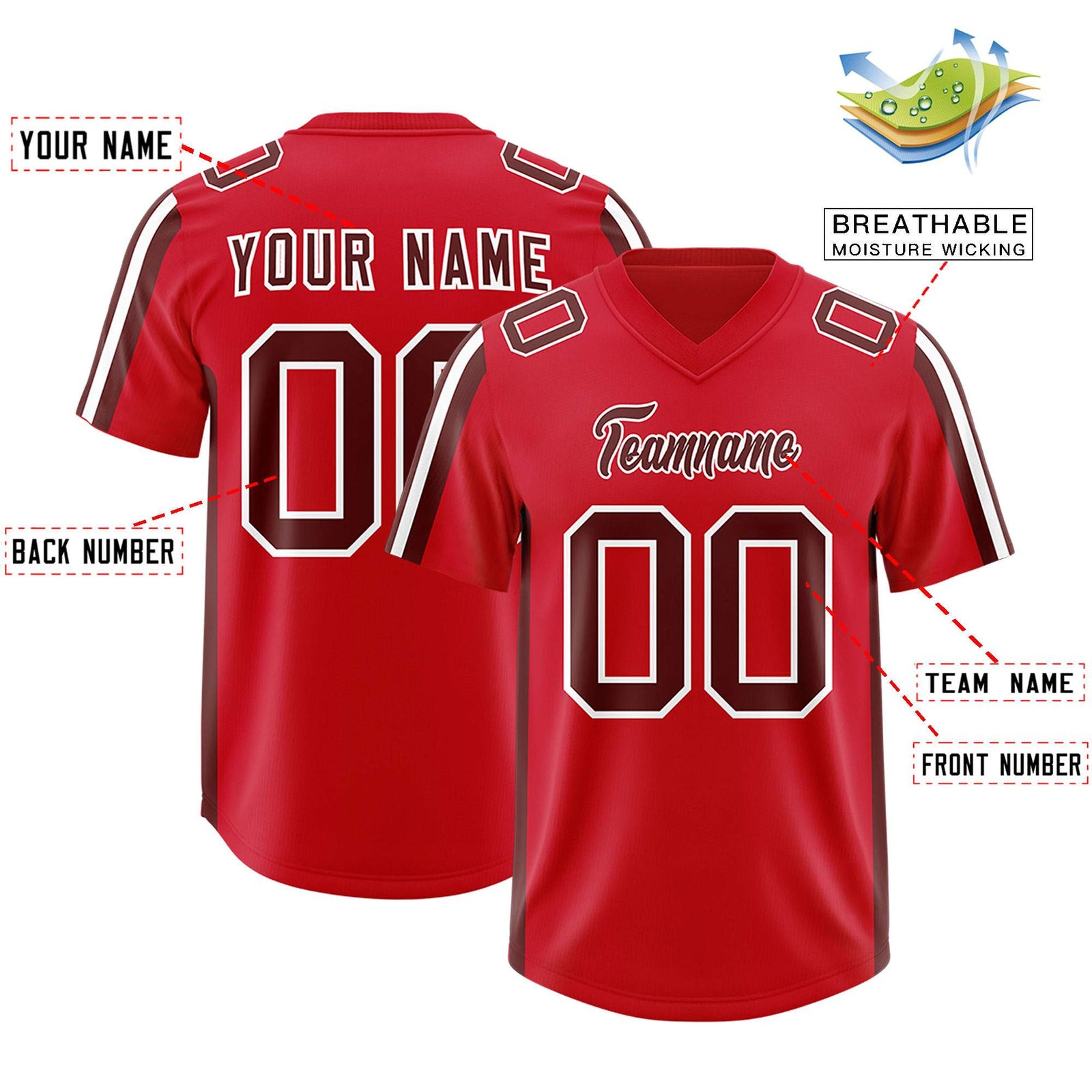 Custom Red Cardinal and White Side Stripe Pattern Authentic Football Jersey