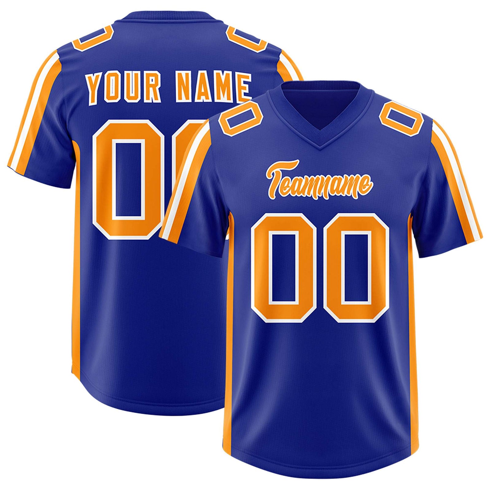 Custom Royal Gold Orange and White Side Stripe Pattern Authentic Football Jersey