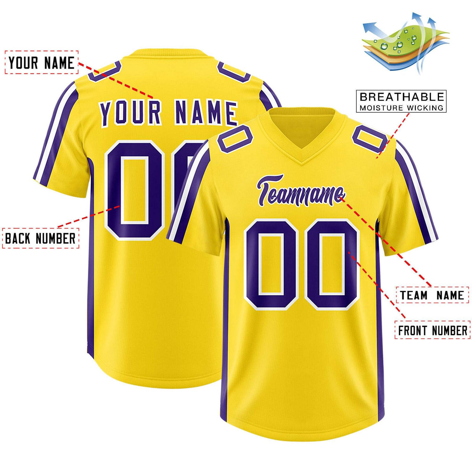 Custom Gold Purple and White Side Stripe Pattern Authentic Football Jersey