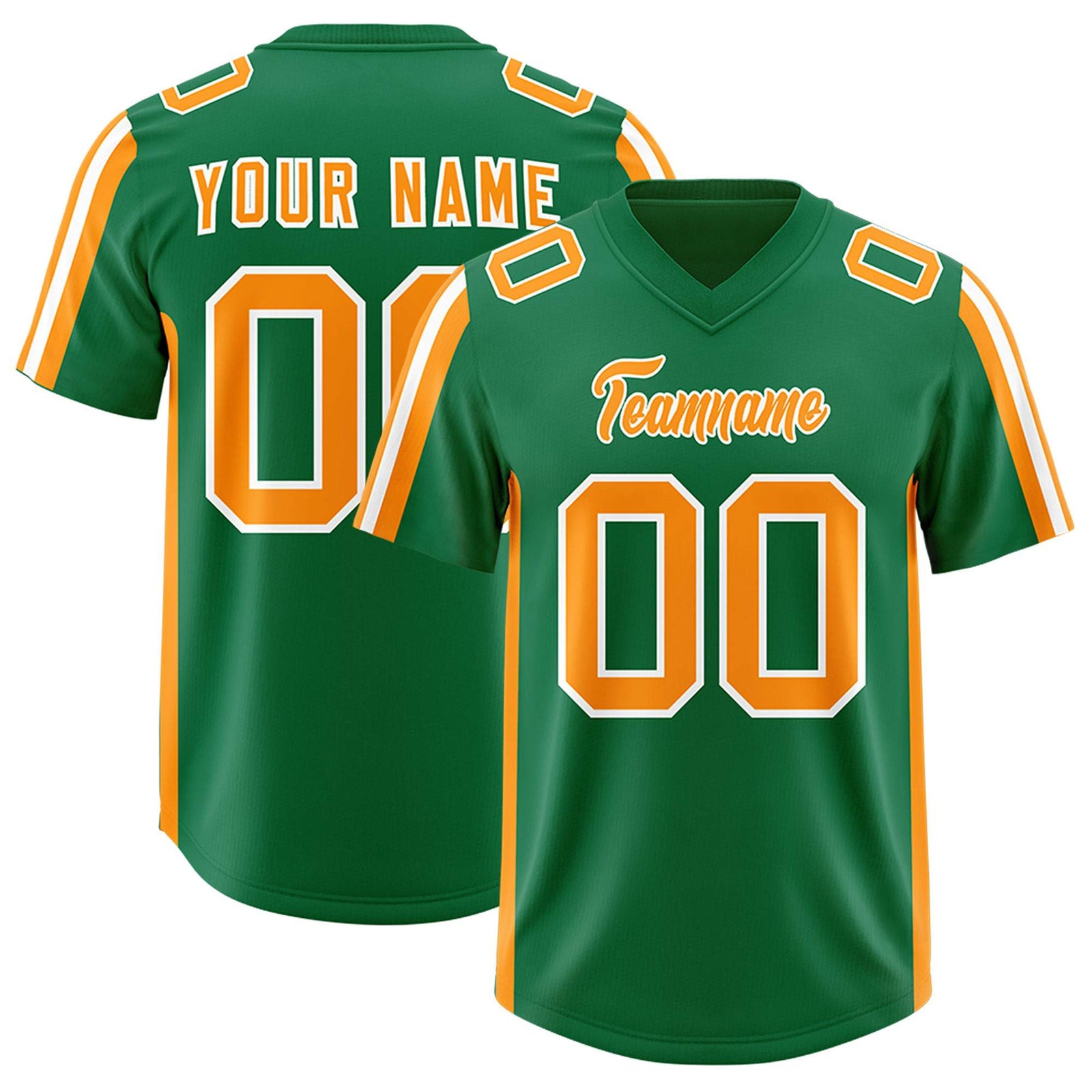 Custom Kelly Green Gold Orange and White Side Stripe Pattern Authentic Football Jersey