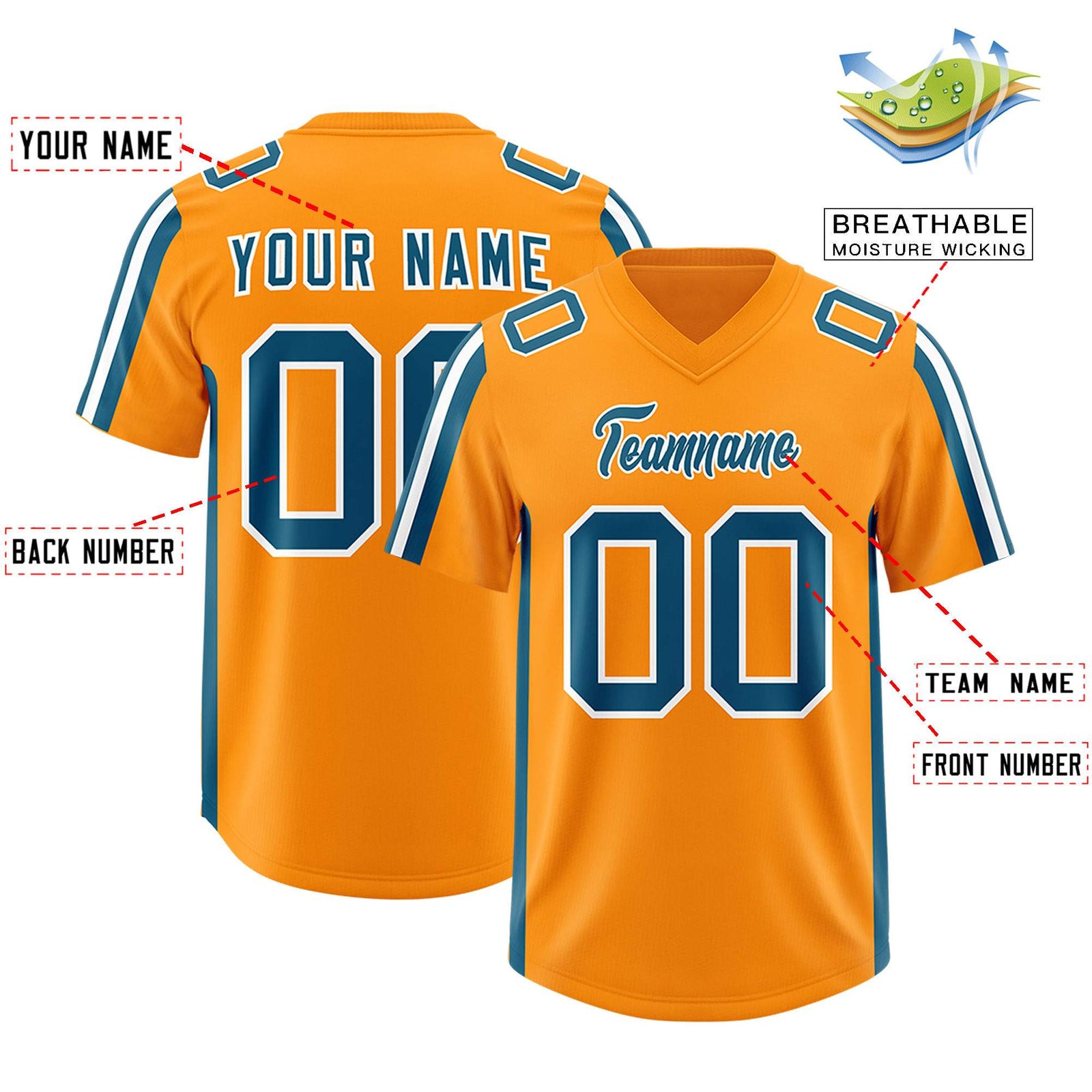 Custom Orange Panther Blue and White Side Stripe Pattern Authentic Football Jersey