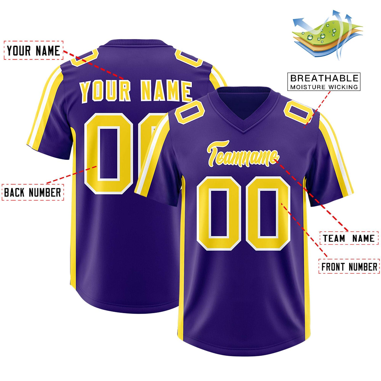 Custom Purple Gold and White Side Stripe Pattern Authentic Football Jersey