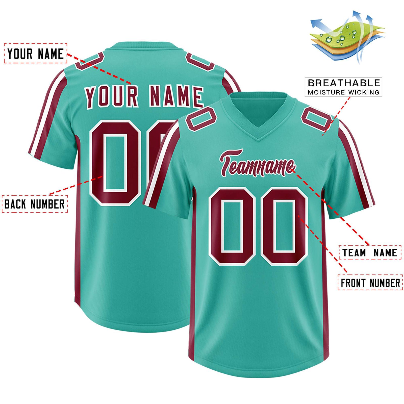 Custom Bright Green Crimson and White Side Stripe Pattern Authentic Football Jersey