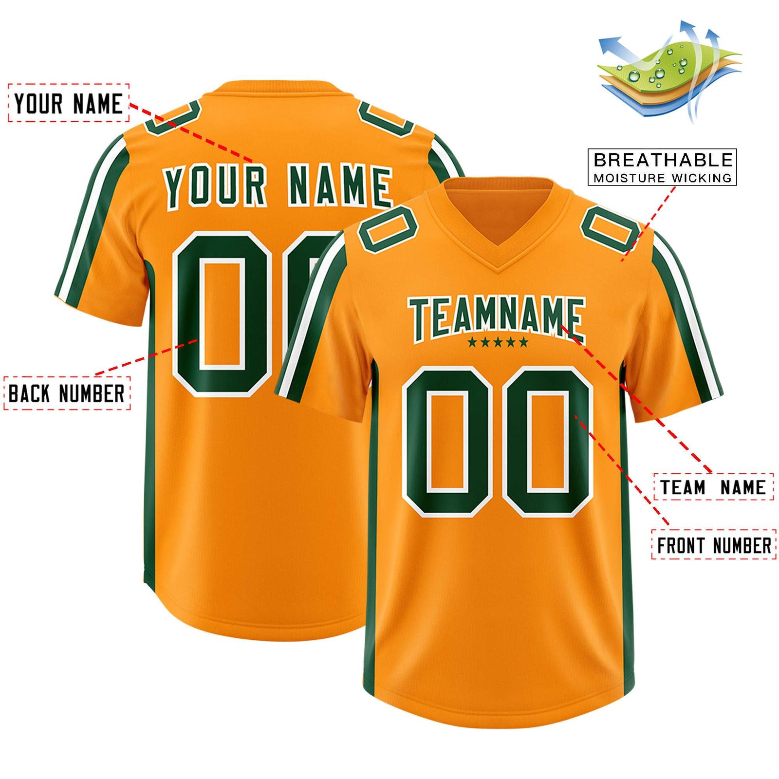 Custom Orange Green and White Side Stripe Pattern Authentic Football Jersey