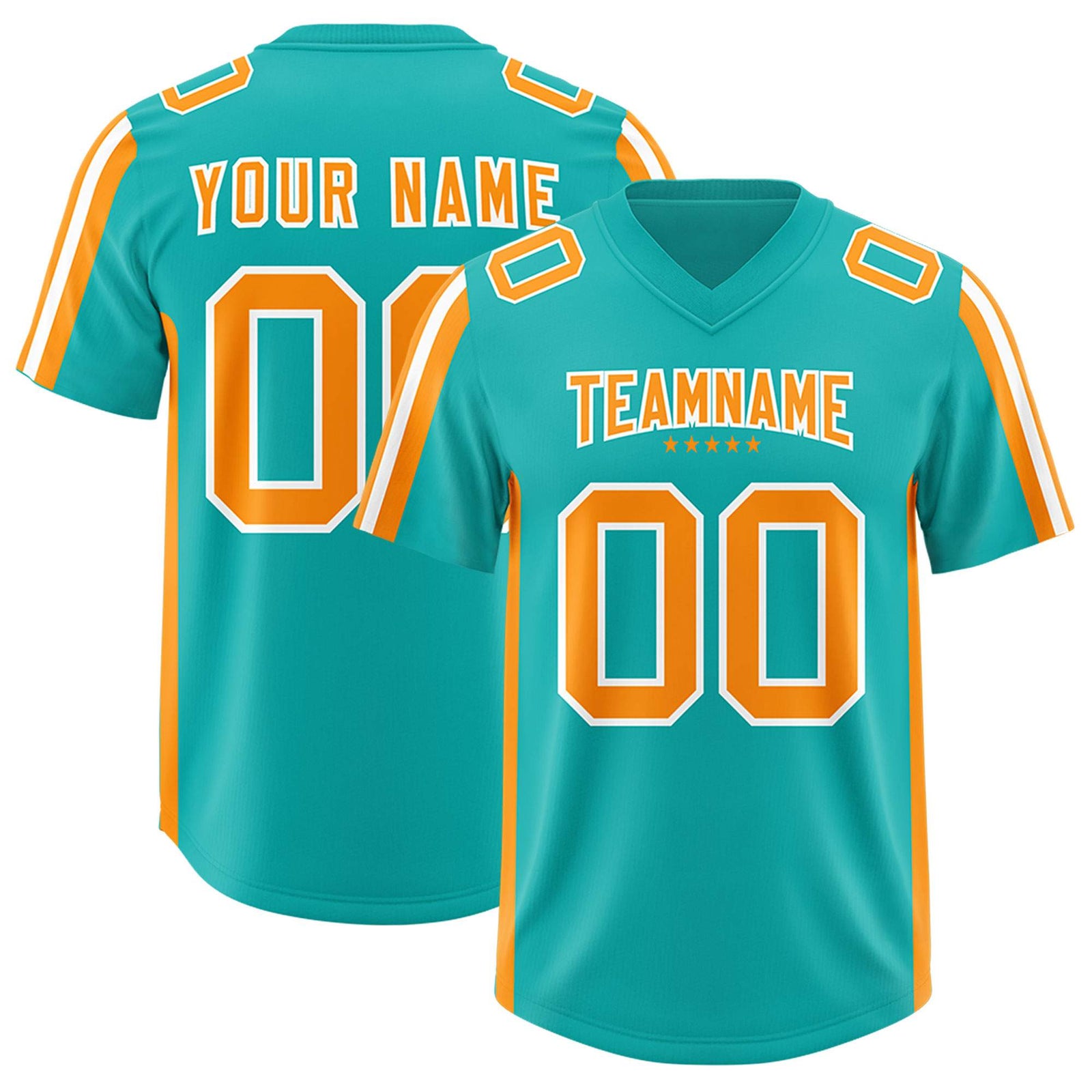Custom Aqua Orange and White Side Stripe Pattern Authentic Football Jersey