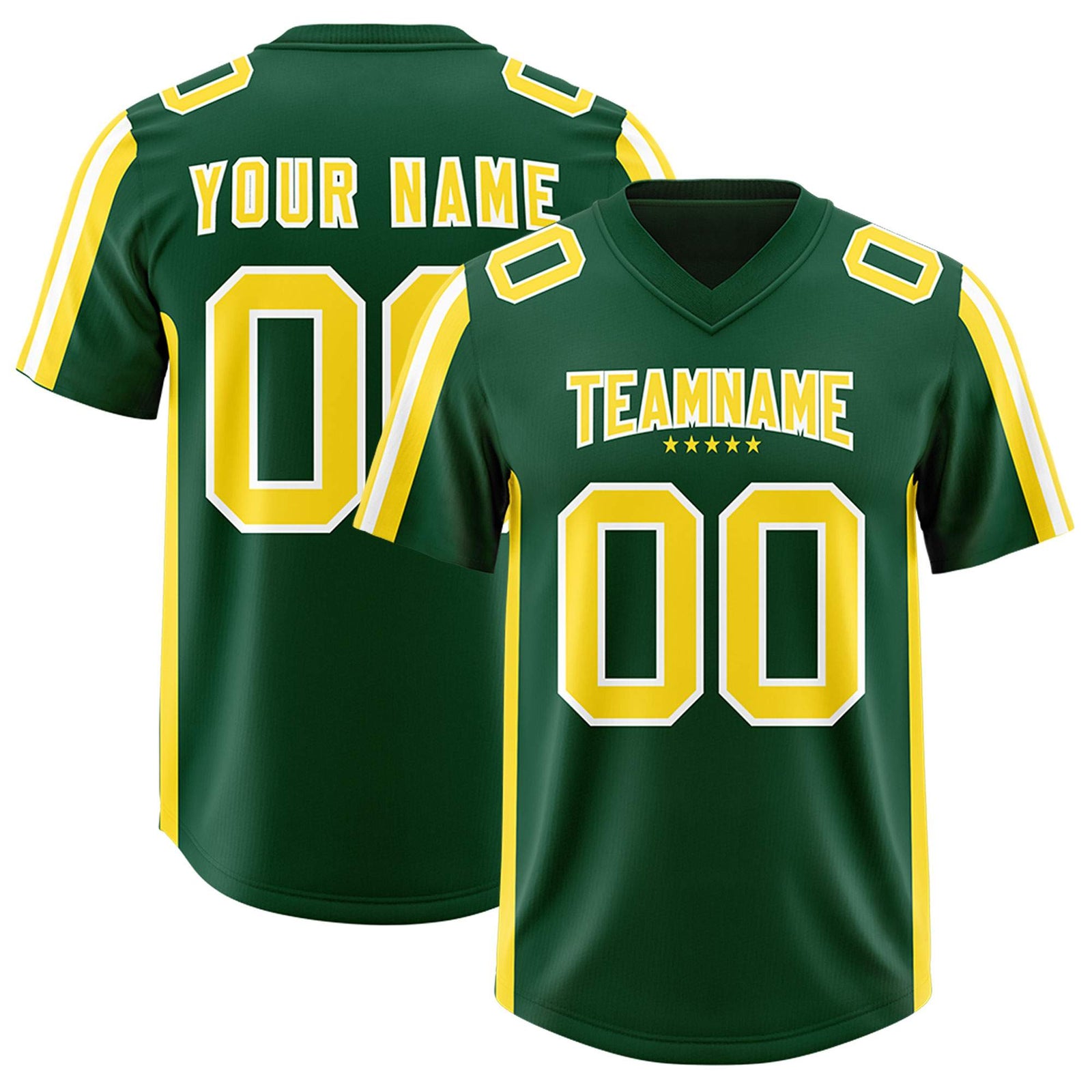 Custom Green Gold and White Side Stripe Pattern Authentic Football Jersey