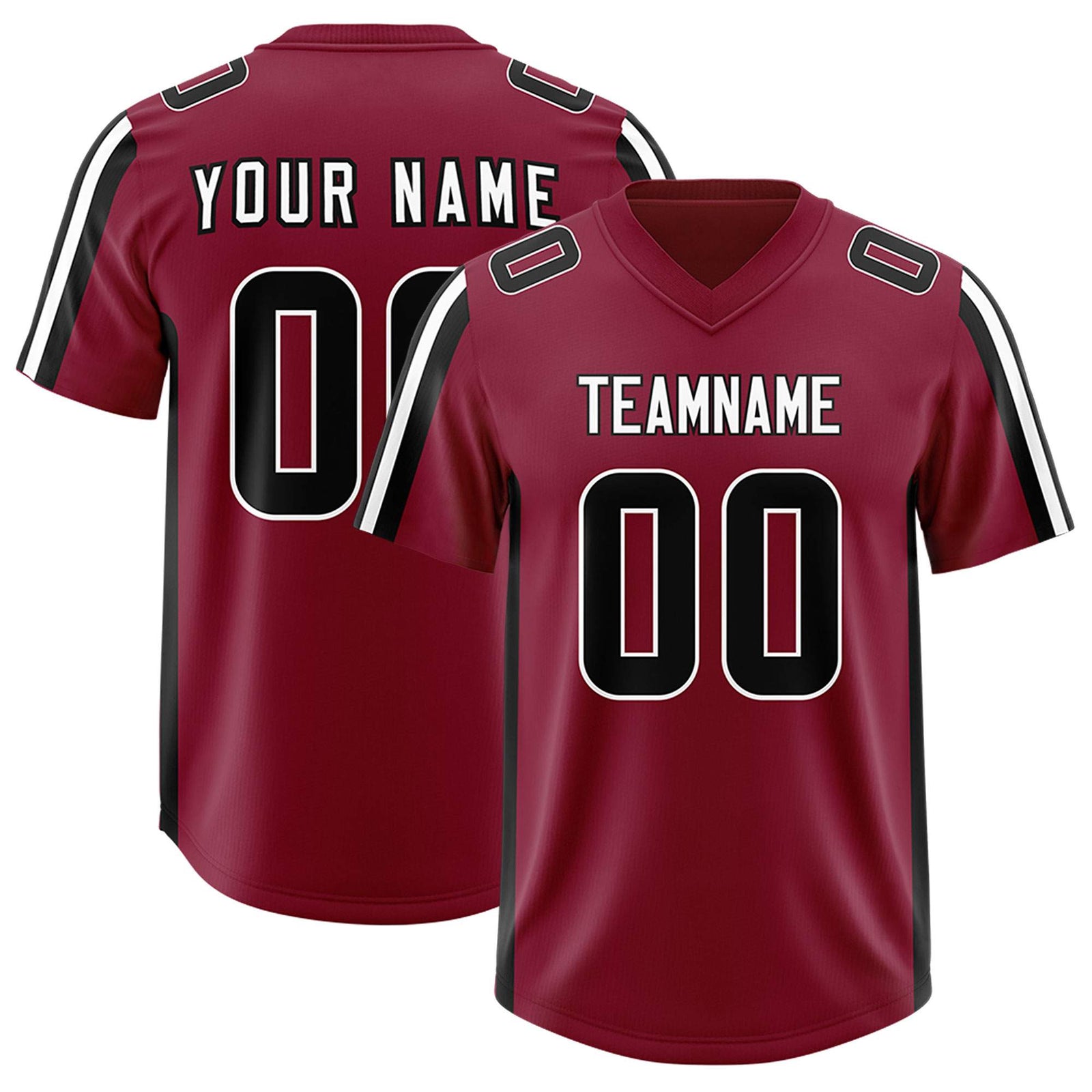 Custom Cardinal Black and White Side Stripe Pattern Authentic Football Jersey