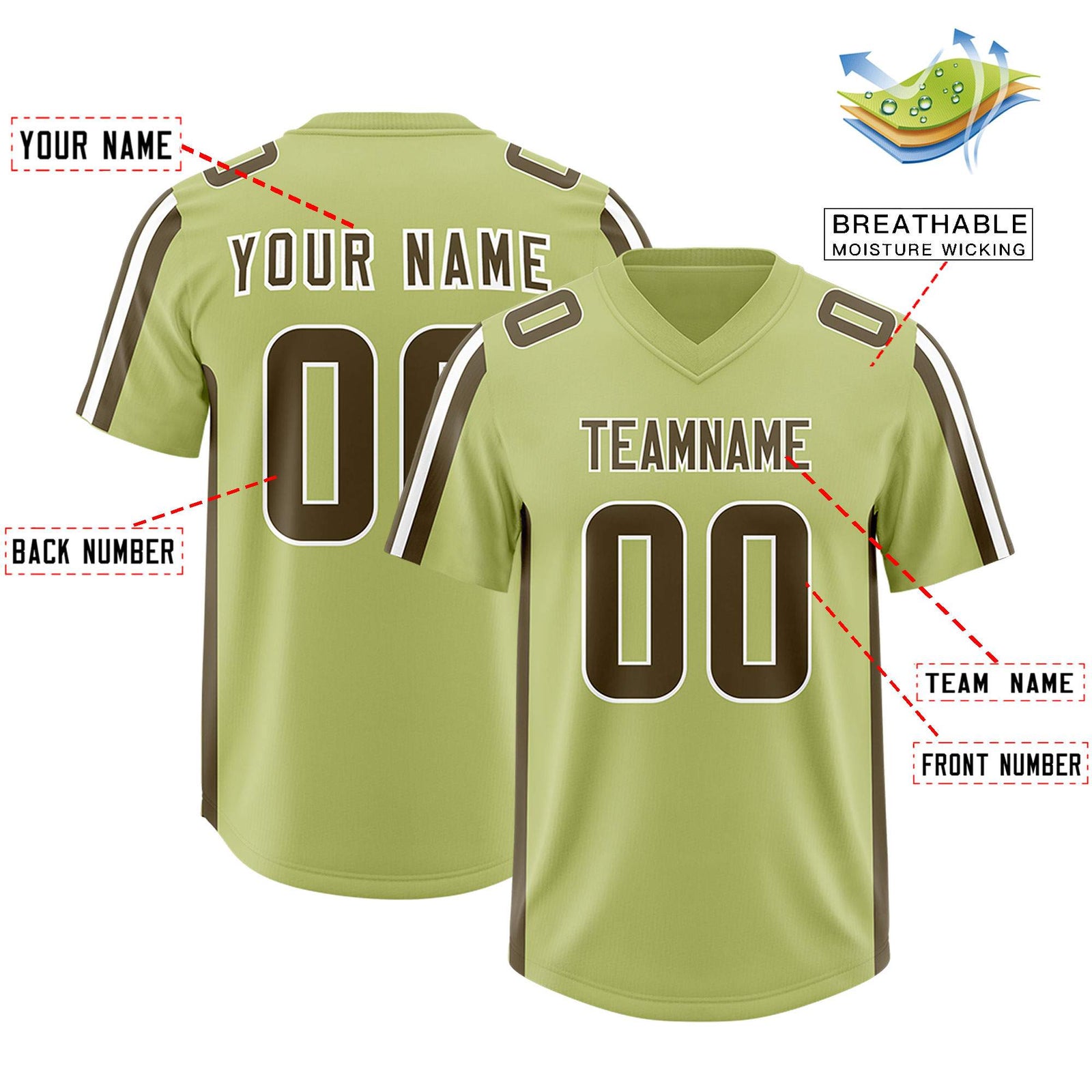 Custom Champagne Olive and White Side Stripe Pattern Authentic Football Jersey