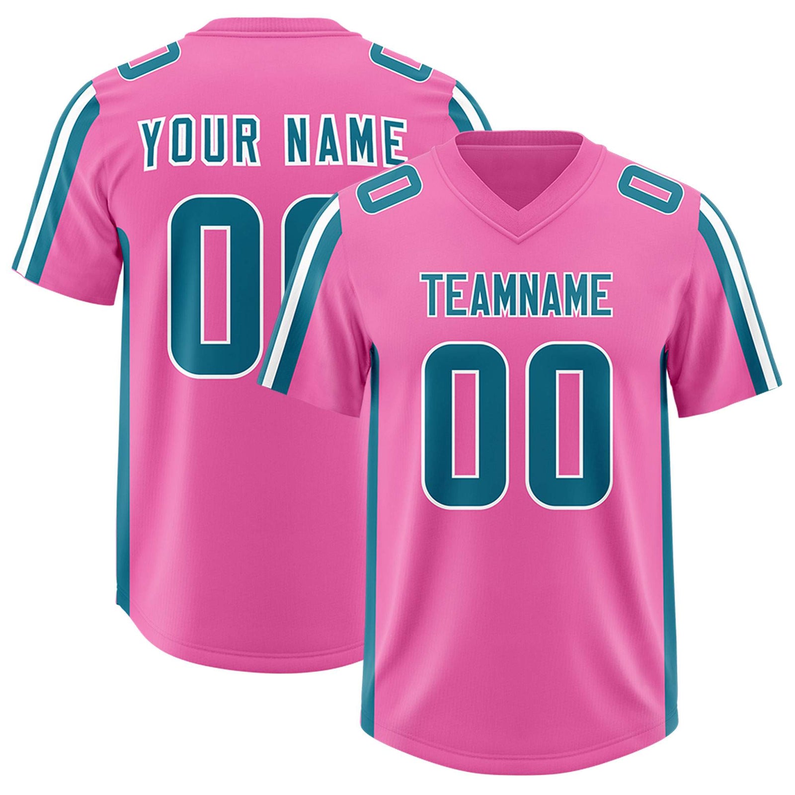 Custom Pink Aqua and White Side Stripe Pattern Authentic Football Jersey