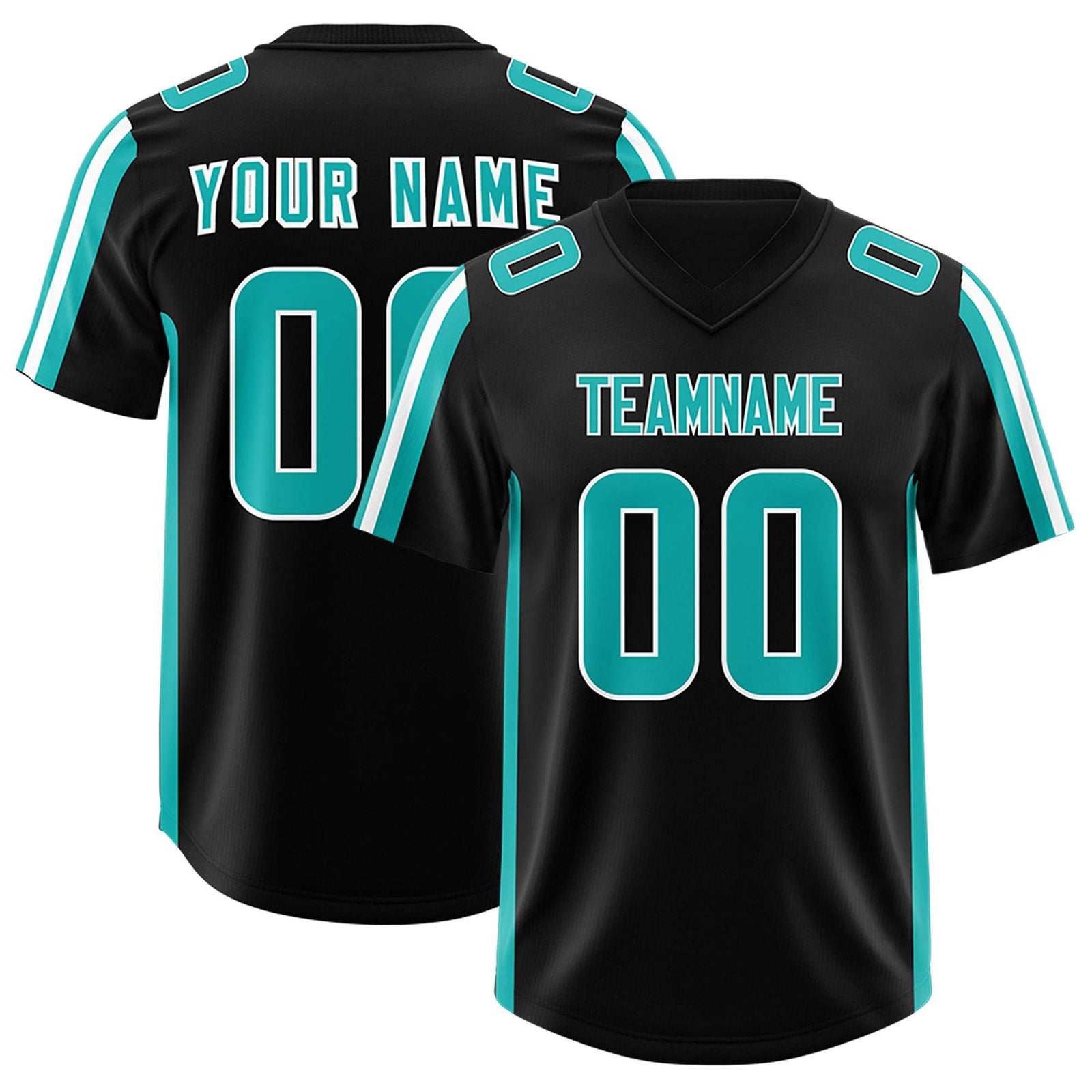 Custom Black Aqua and White Side Stripe Pattern Authentic Football Jersey