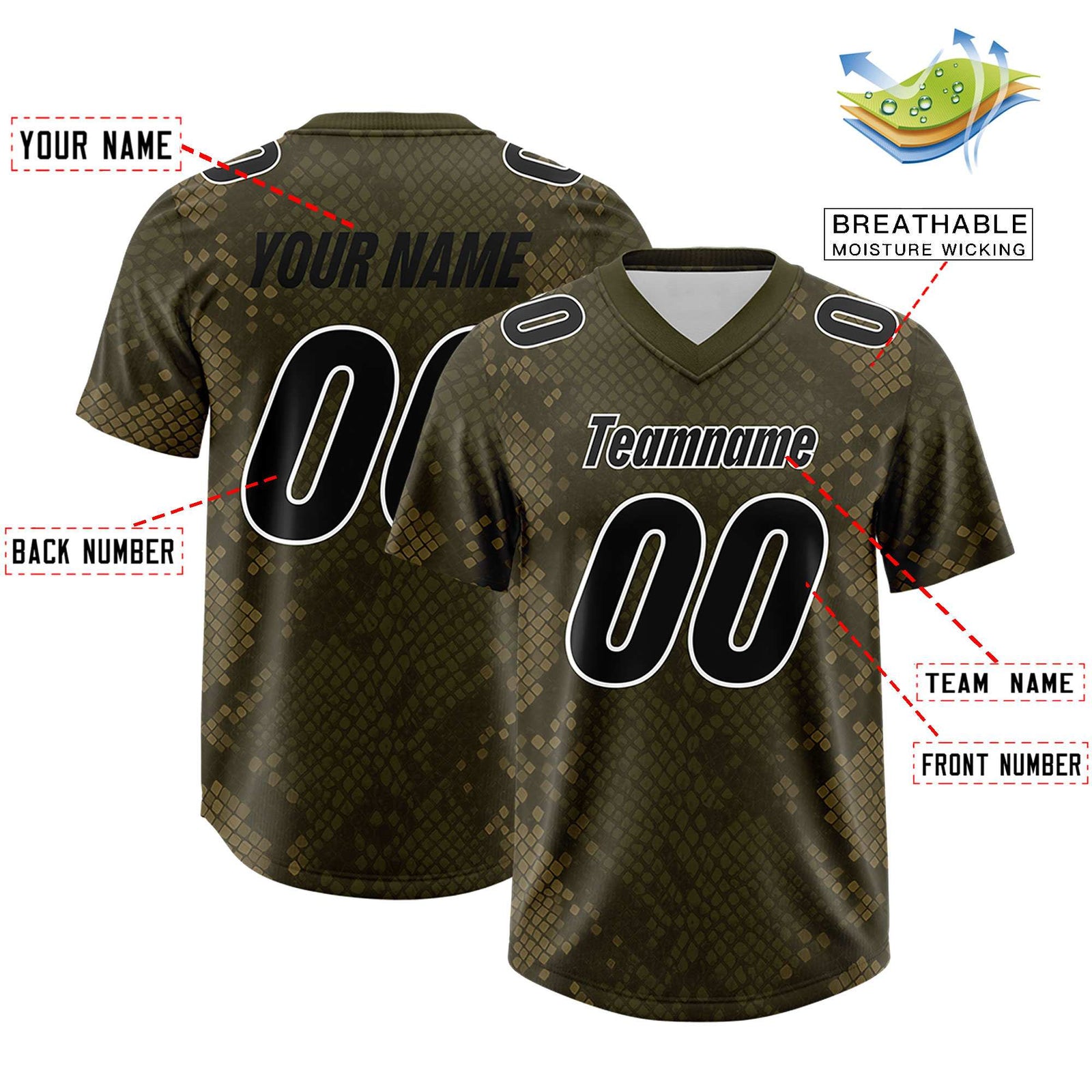 Custom Olive Personalized Snakeskin Graffiti Pattern Authentic Football Jersey