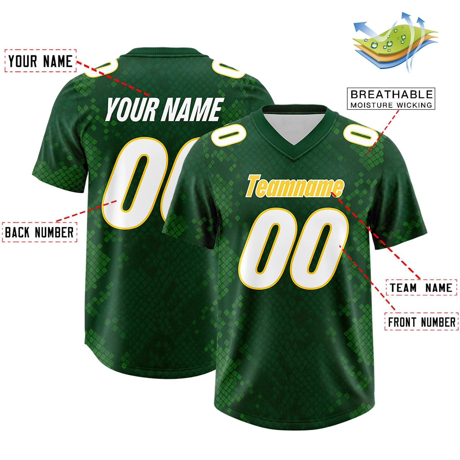 Custom Green Personalized Snakeskin Graffiti Pattern Authentic Football Jersey