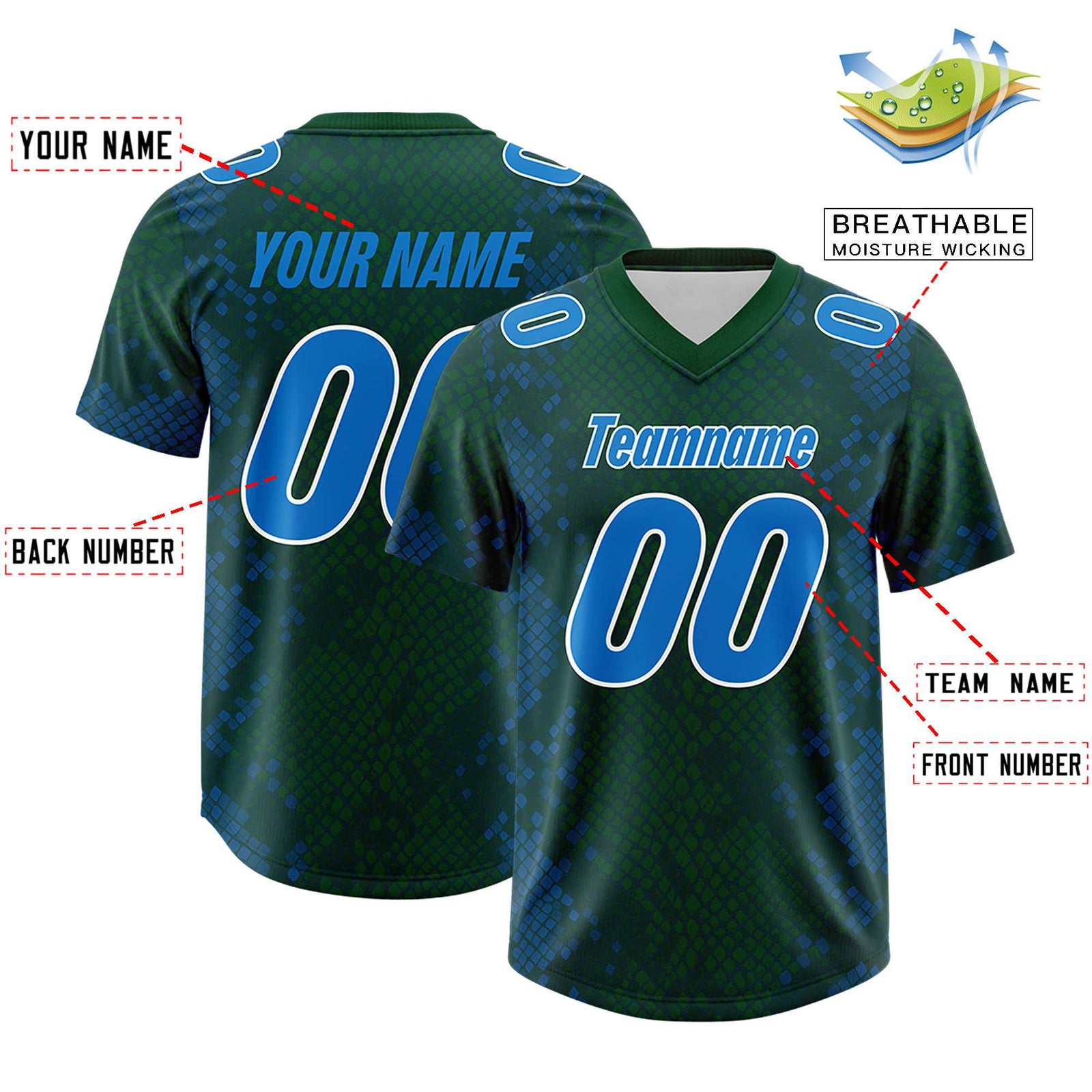 Custom Green Personalized Snakeskin Graffiti Pattern Authentic Football Jersey