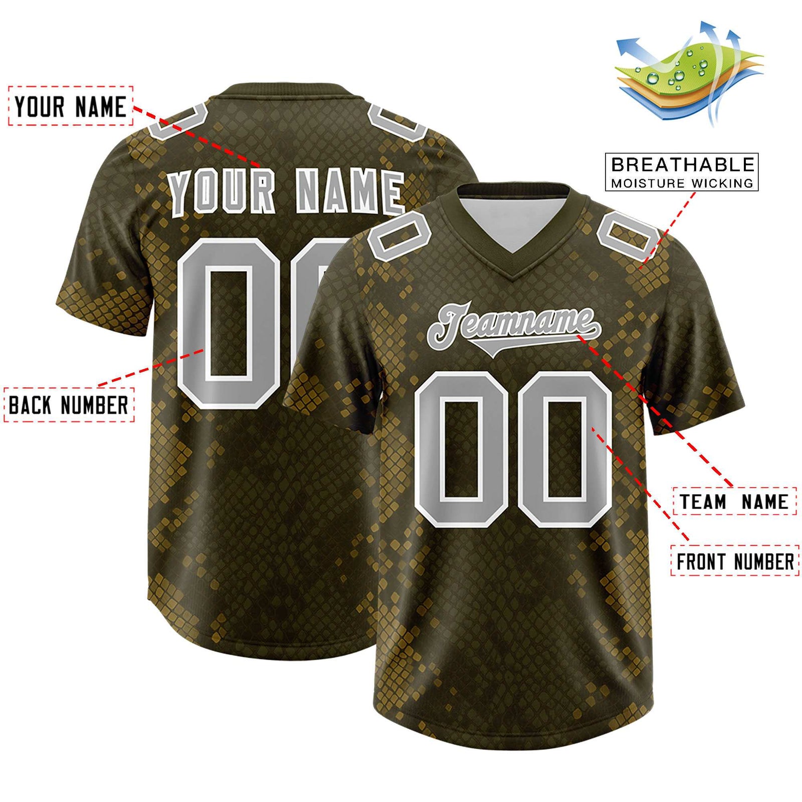 Custom Olive Personalized Snakeskin Graffiti Pattern Authentic Football Jersey