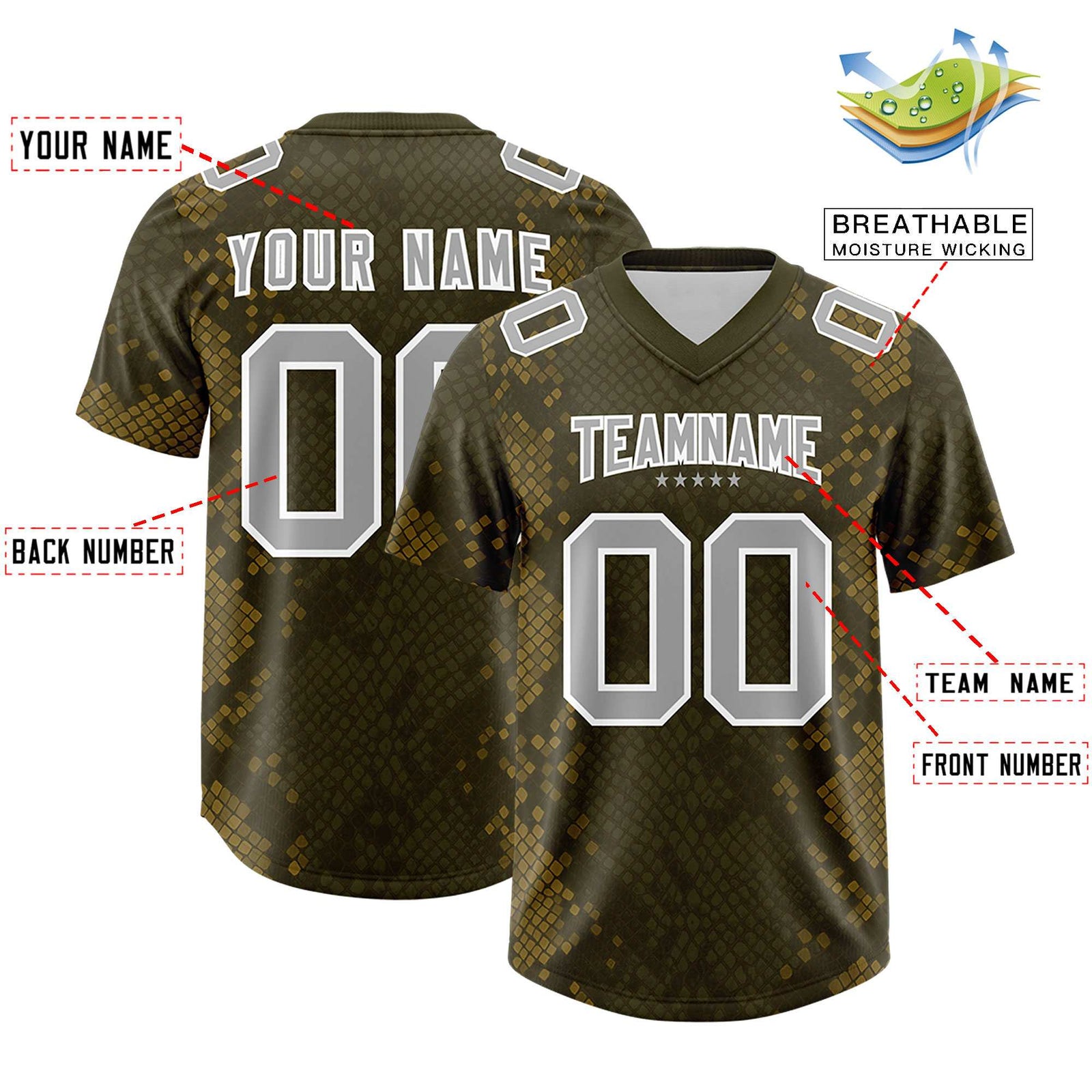 Custom Olive Personalized Snakeskin Graffiti Pattern Authentic Football Jersey