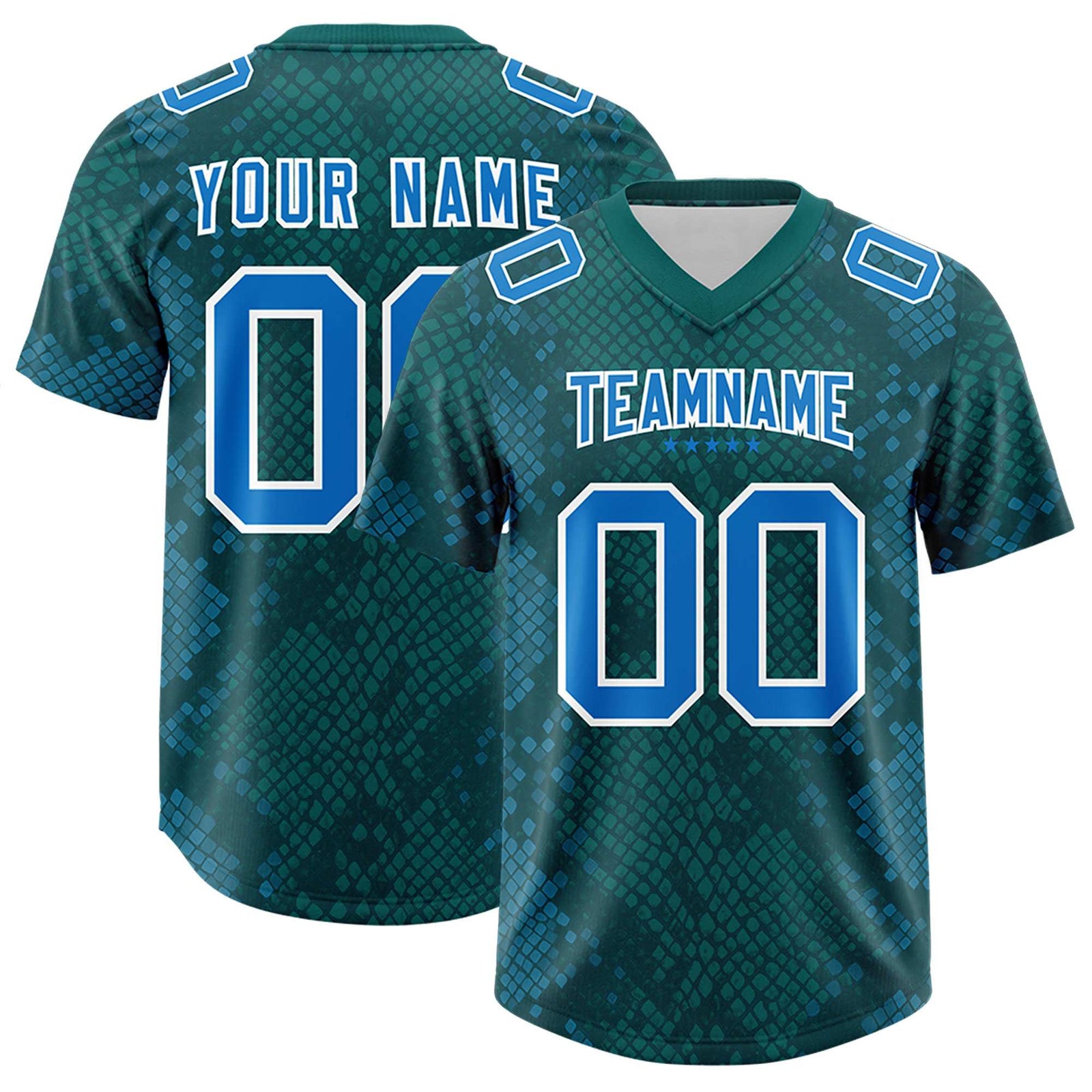 Custom Aqua Personalized Snakeskin Graffiti Pattern Authentic Football Jersey