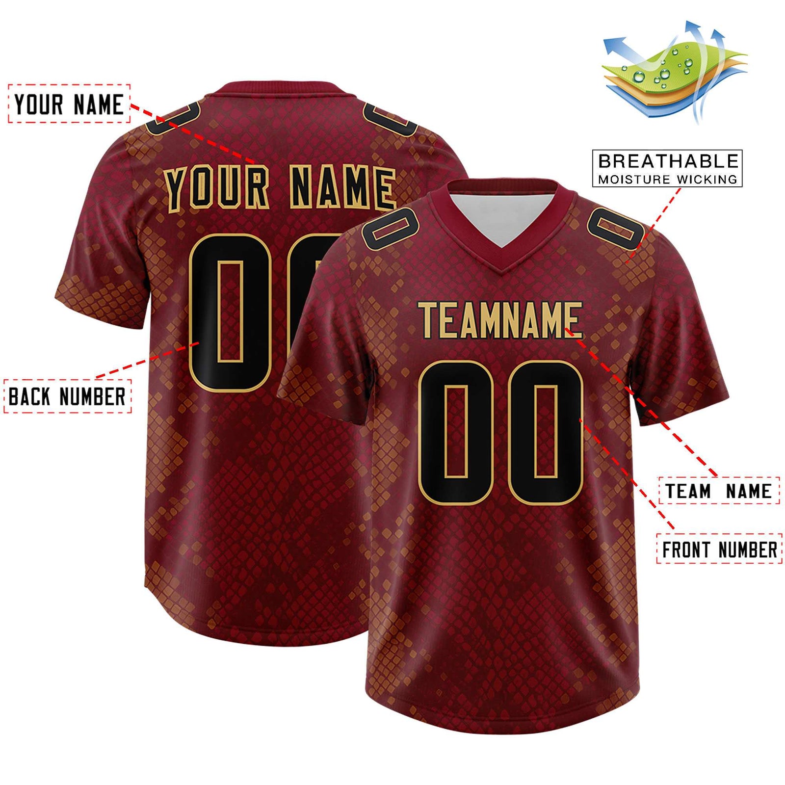 Custom Crimson Personalized Snakeskin Graffiti Pattern Authentic Football Jersey