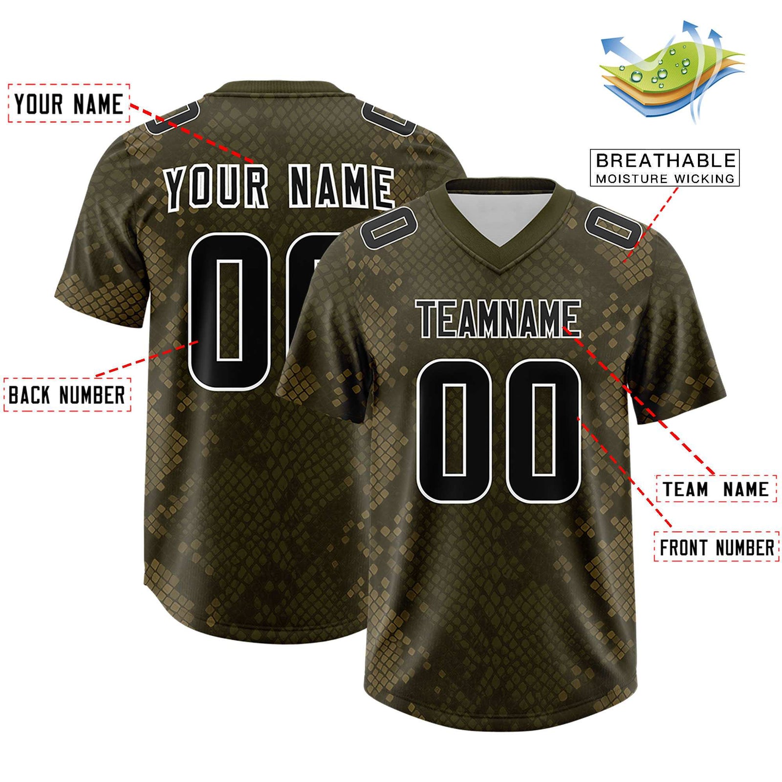Custom Olive Personalized Snakeskin Graffiti Pattern Authentic Football Jersey