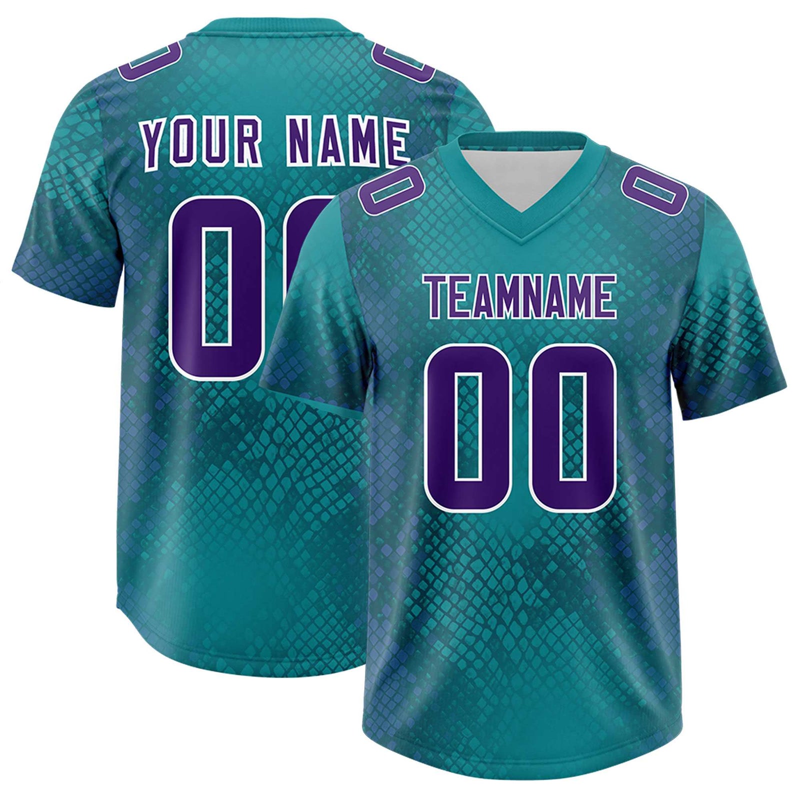 Custom Aqua Personalized Snakeskin Graffiti Pattern Authentic Football Jersey