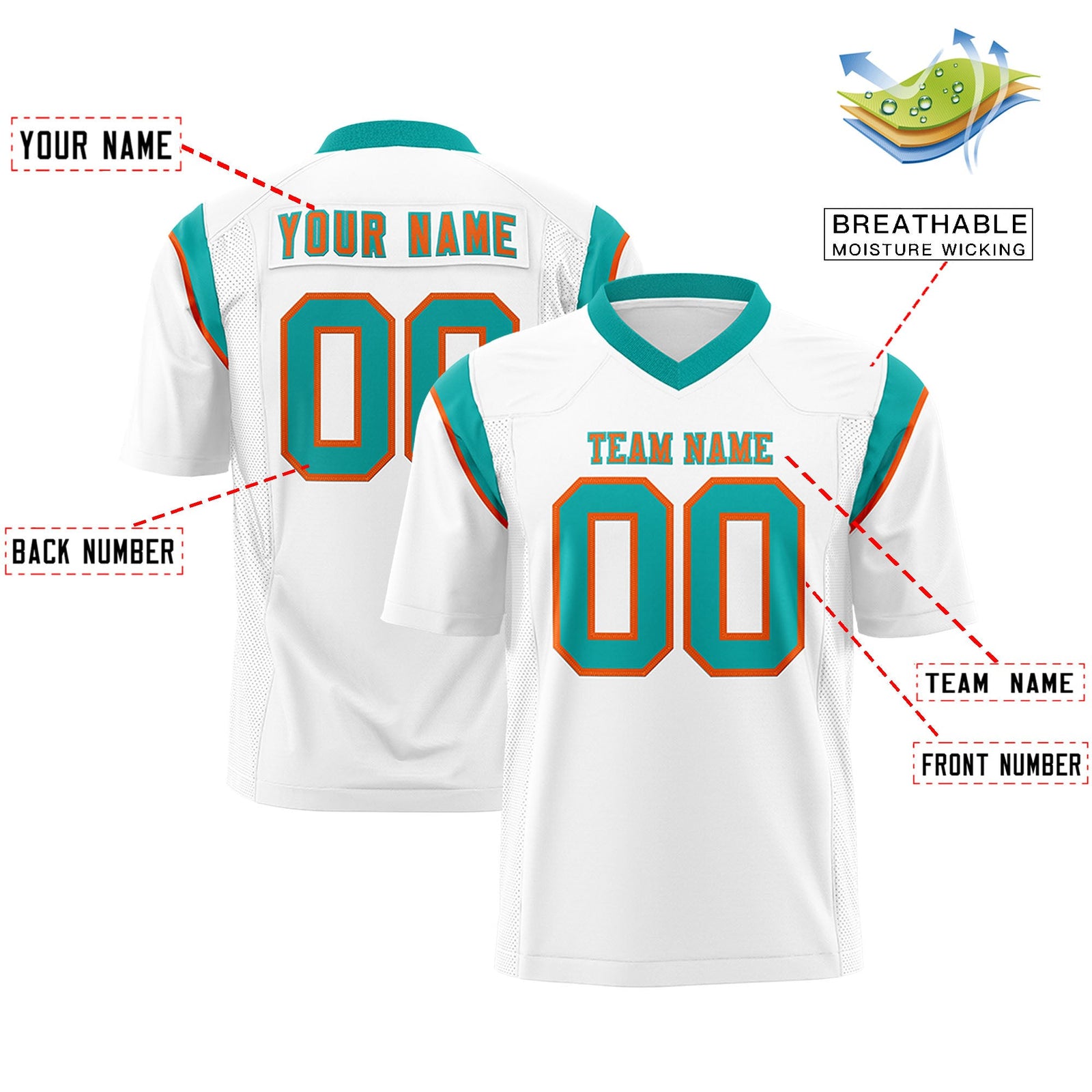 Custom Flag Football Jersey | White Bright Green Color Block For Youth & Men | Add Name, Number & Logo | KXKSHOP