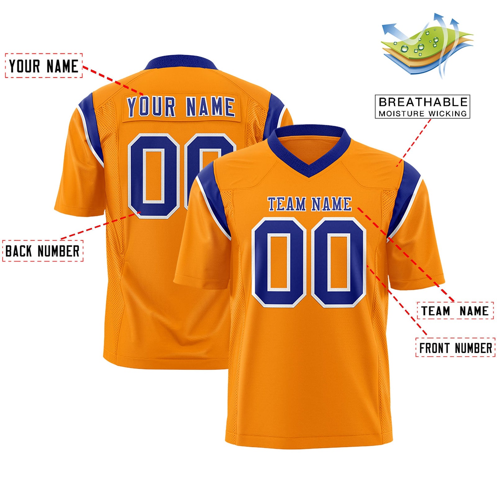 Custom Flag Football Jersey | Gold Orange Purple Color Block For Youth & Men | Add Name, Number & Logo | KXKSHOP